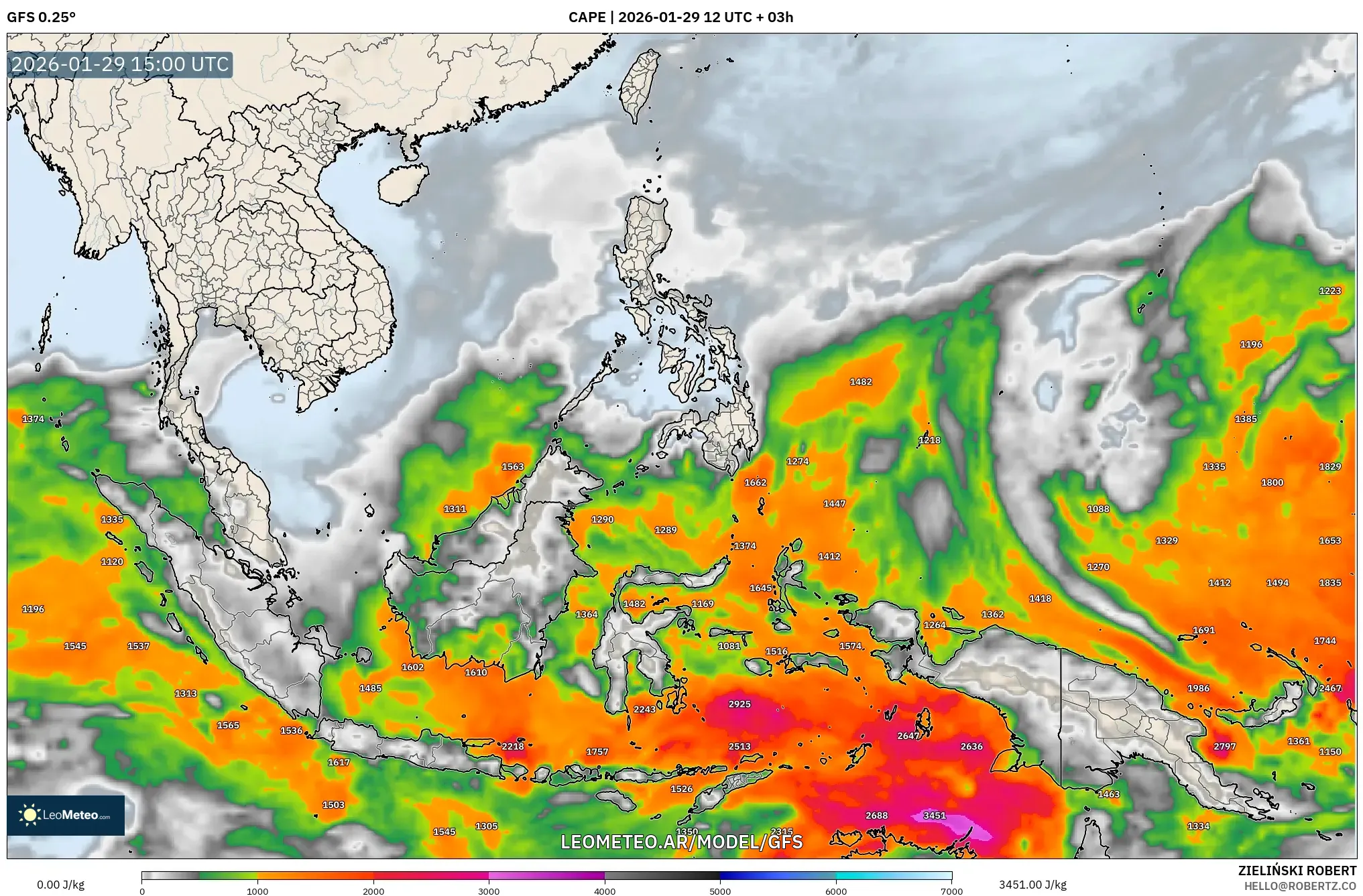 GFS model - Sudeste Asiático, CAPE
