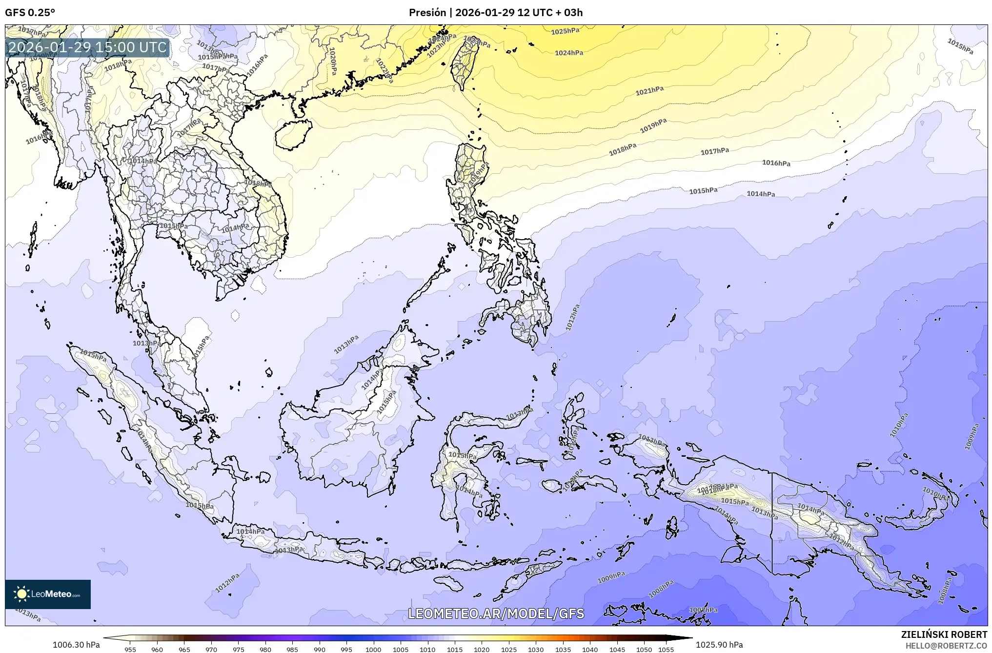 GFS model - Sudeste Asiático, Pressão