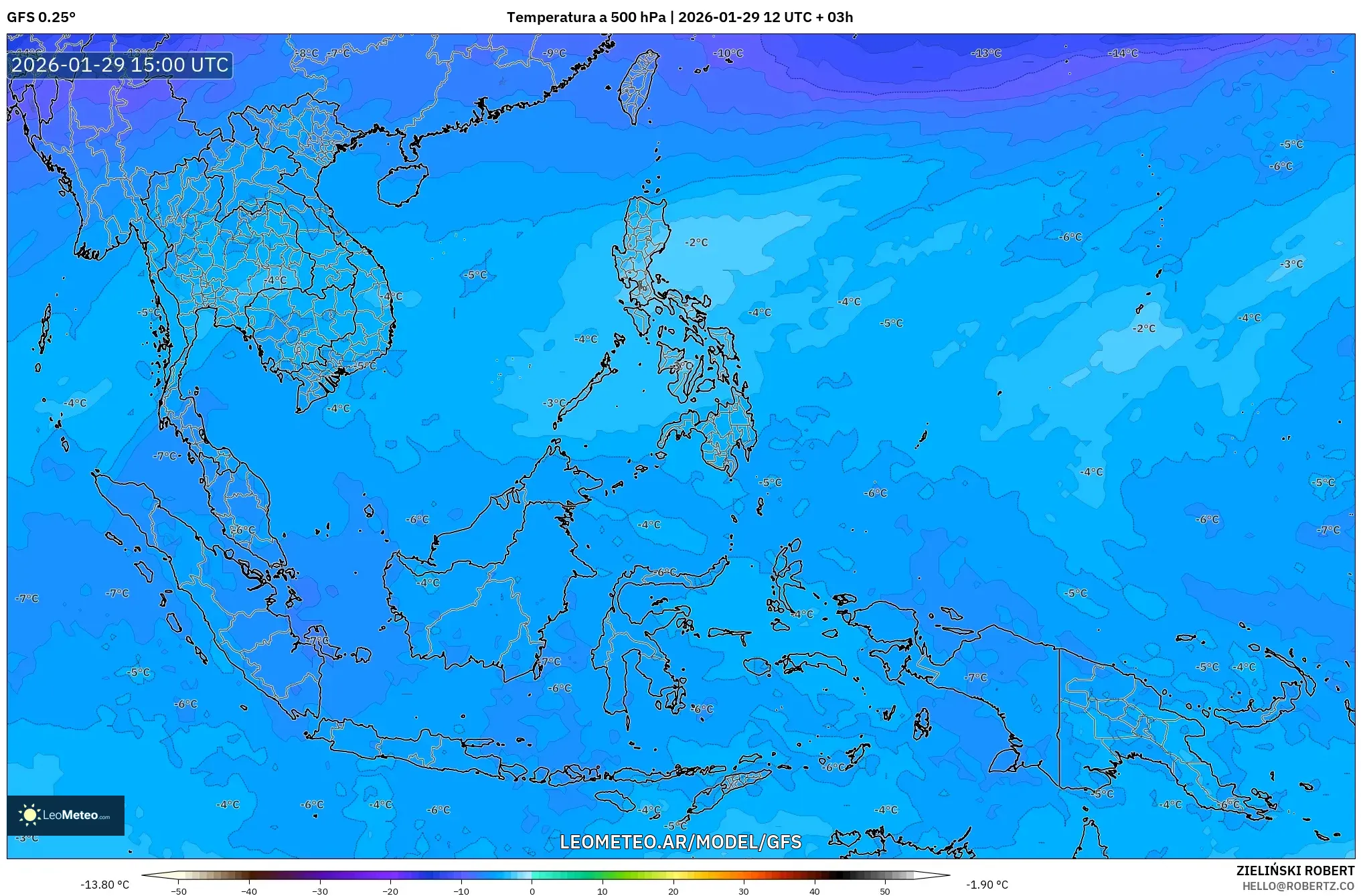 GFS model - Sudeste Asiático, Temperatura a 500 hPa