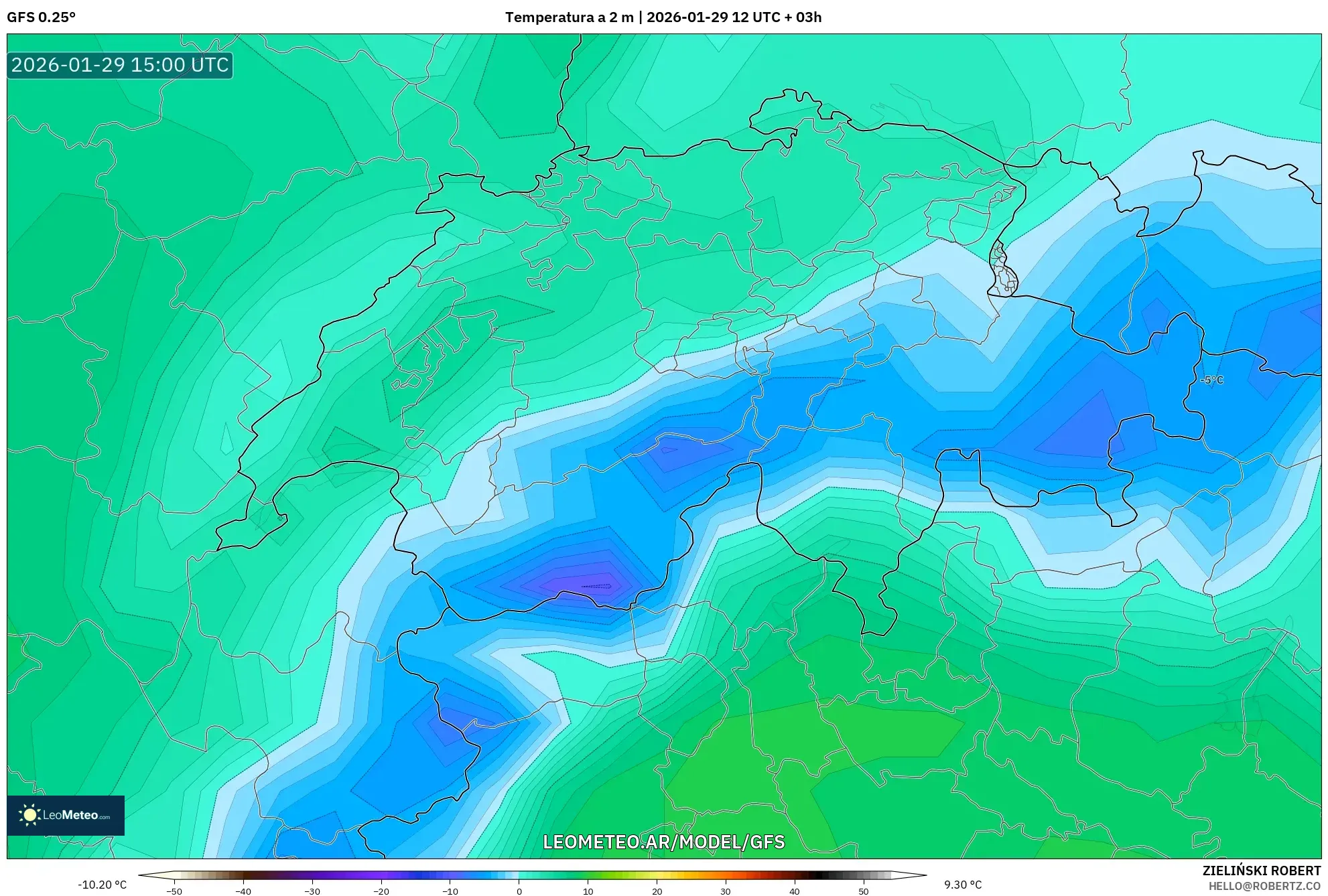 GFS model - Suíça, Temperatura a 2 m