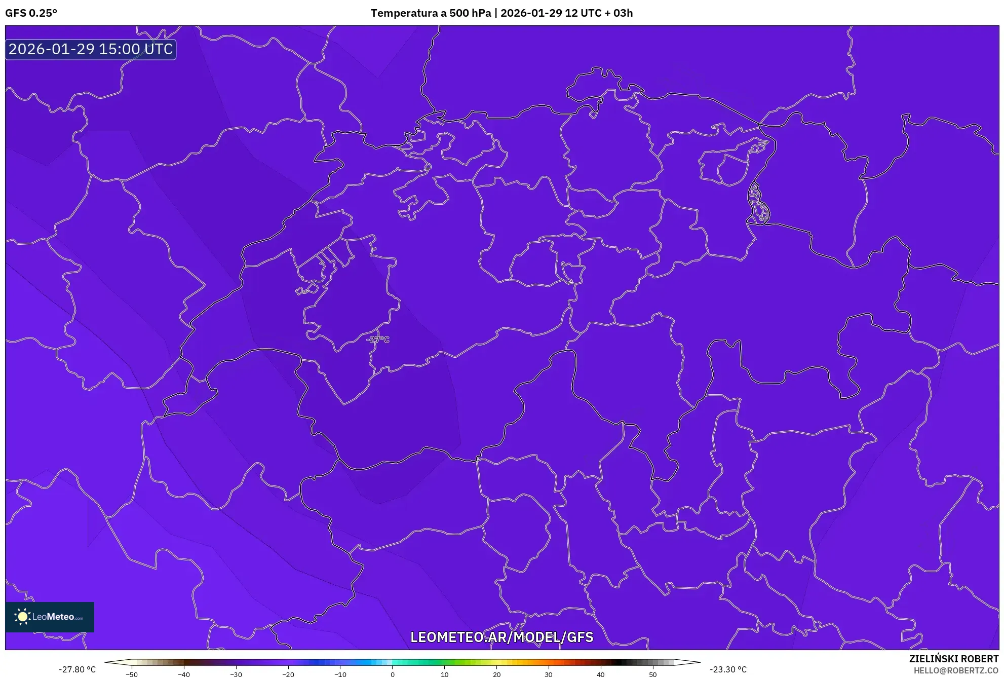 GFS model - Suíça, Temperatura a 500 hPa
