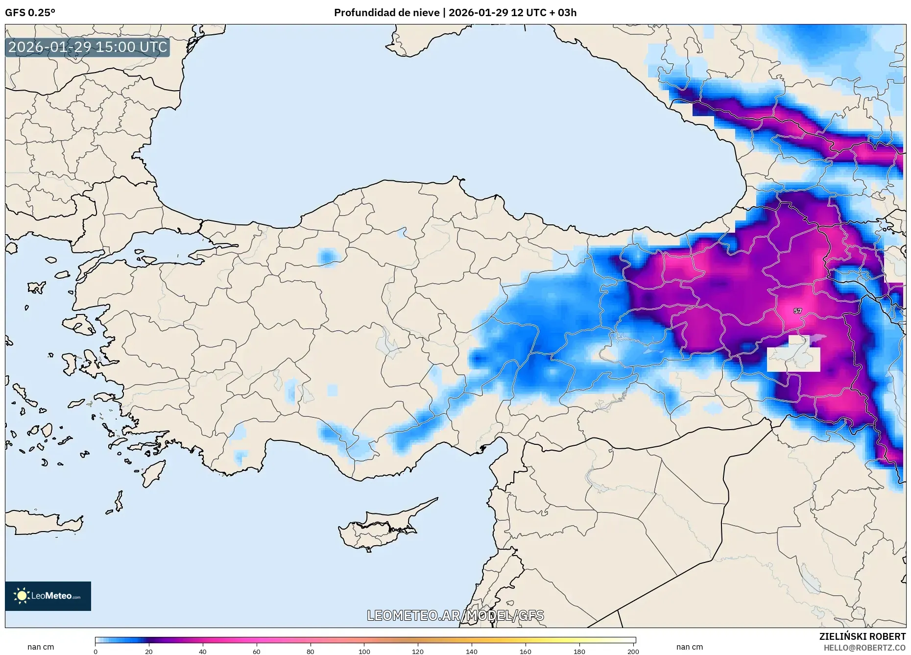 GFS model - Turquia, Profundidade da neve