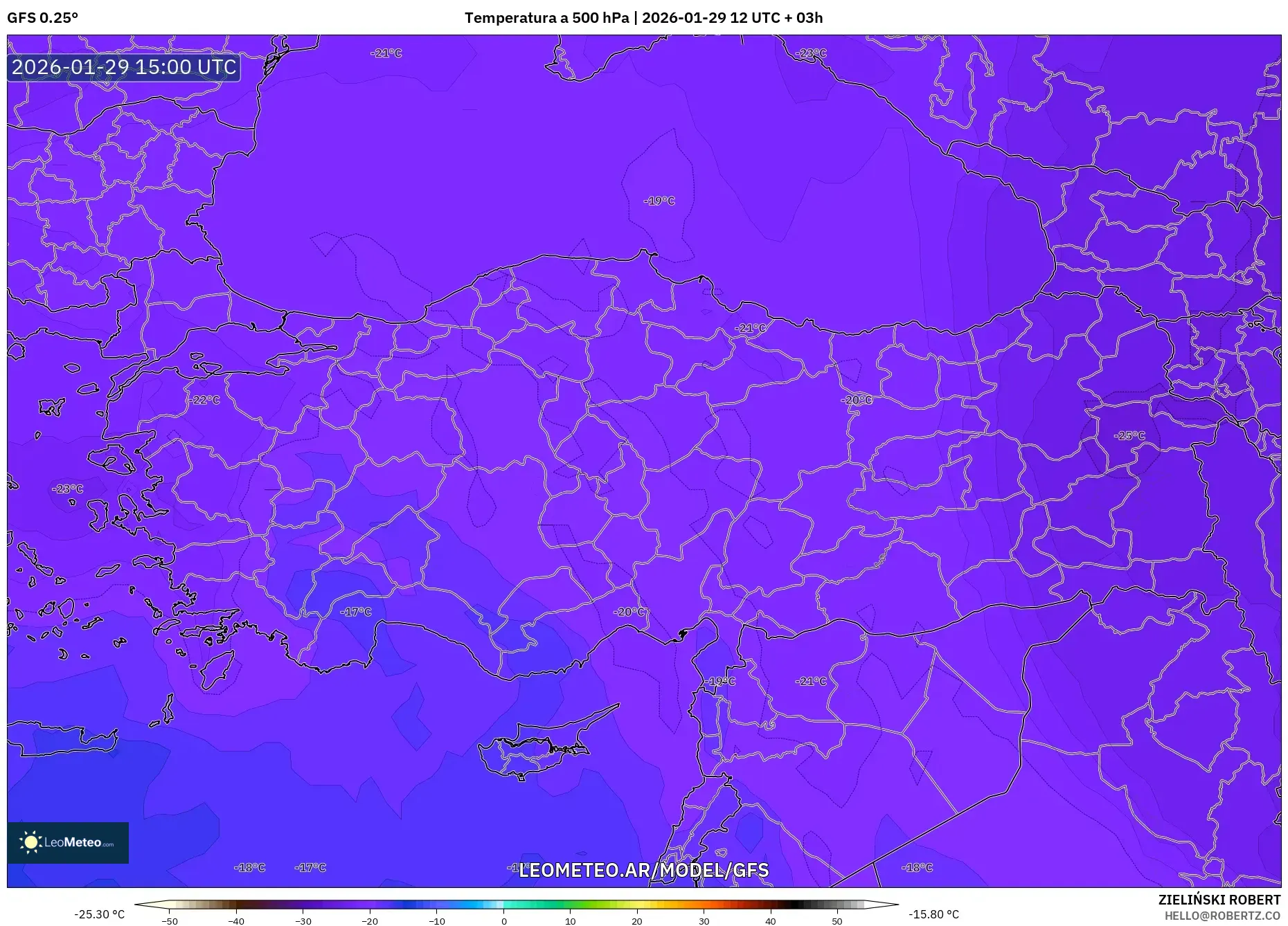 GFS model - Turquia, Temperatura a 500 hPa