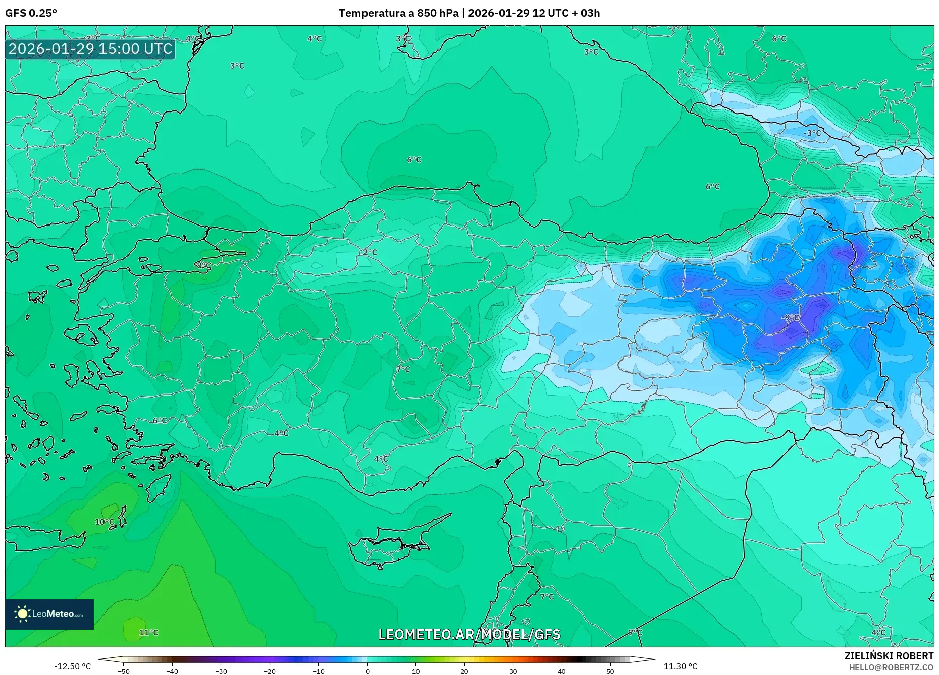 GFS model - Turquia, Temperatura a 850 hPa