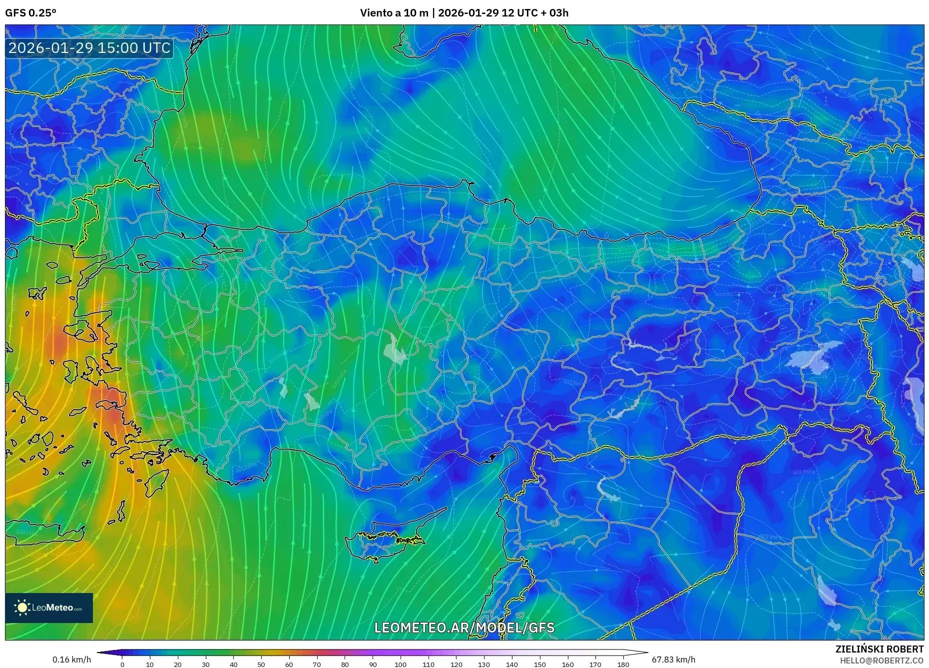 GFS model - Turquia, Vento a 10 m