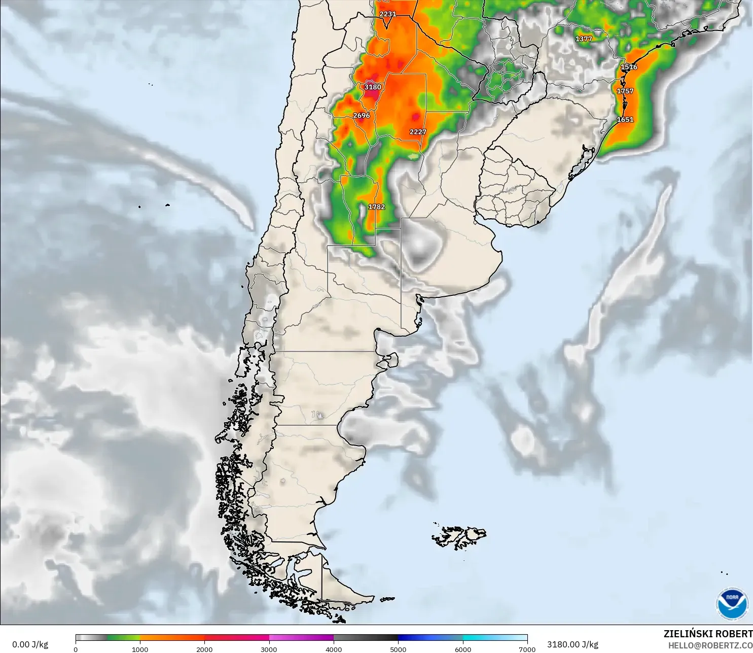GFS modelo - Argentina, CAPE