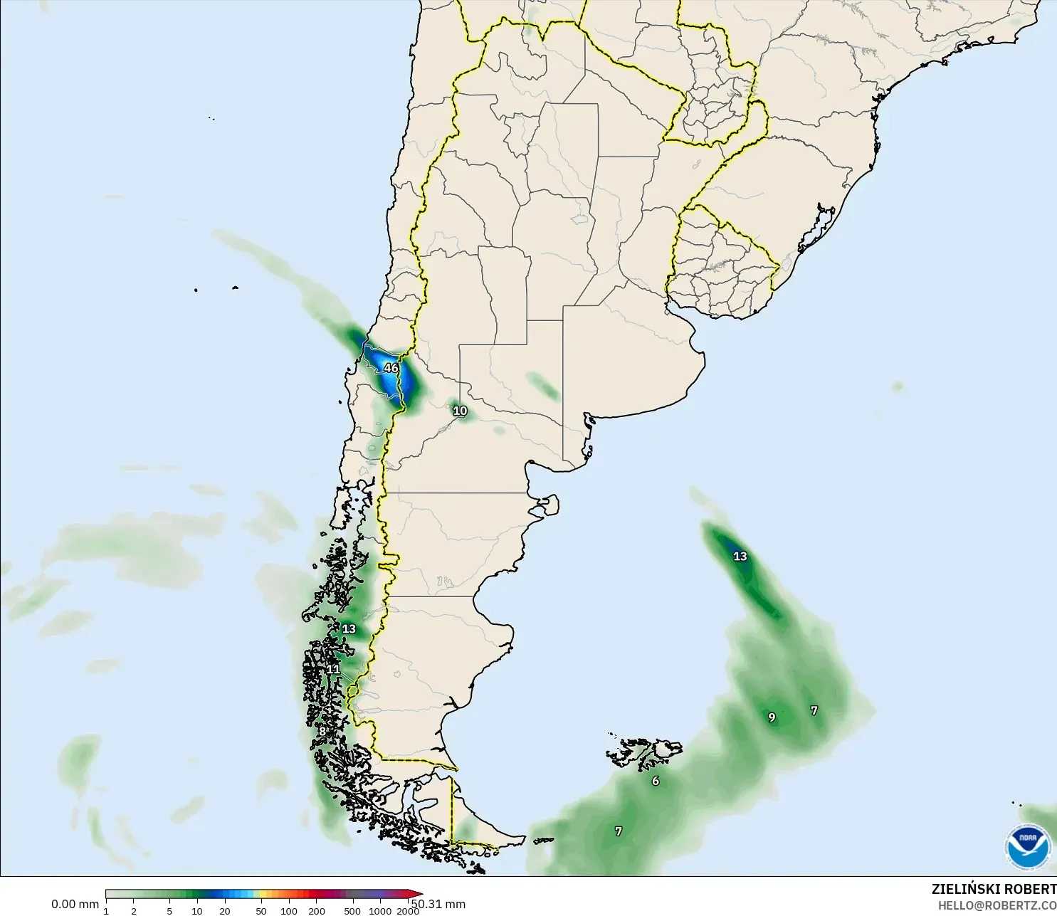 GFS modelo - Argentina, Acúmulo de precipitação