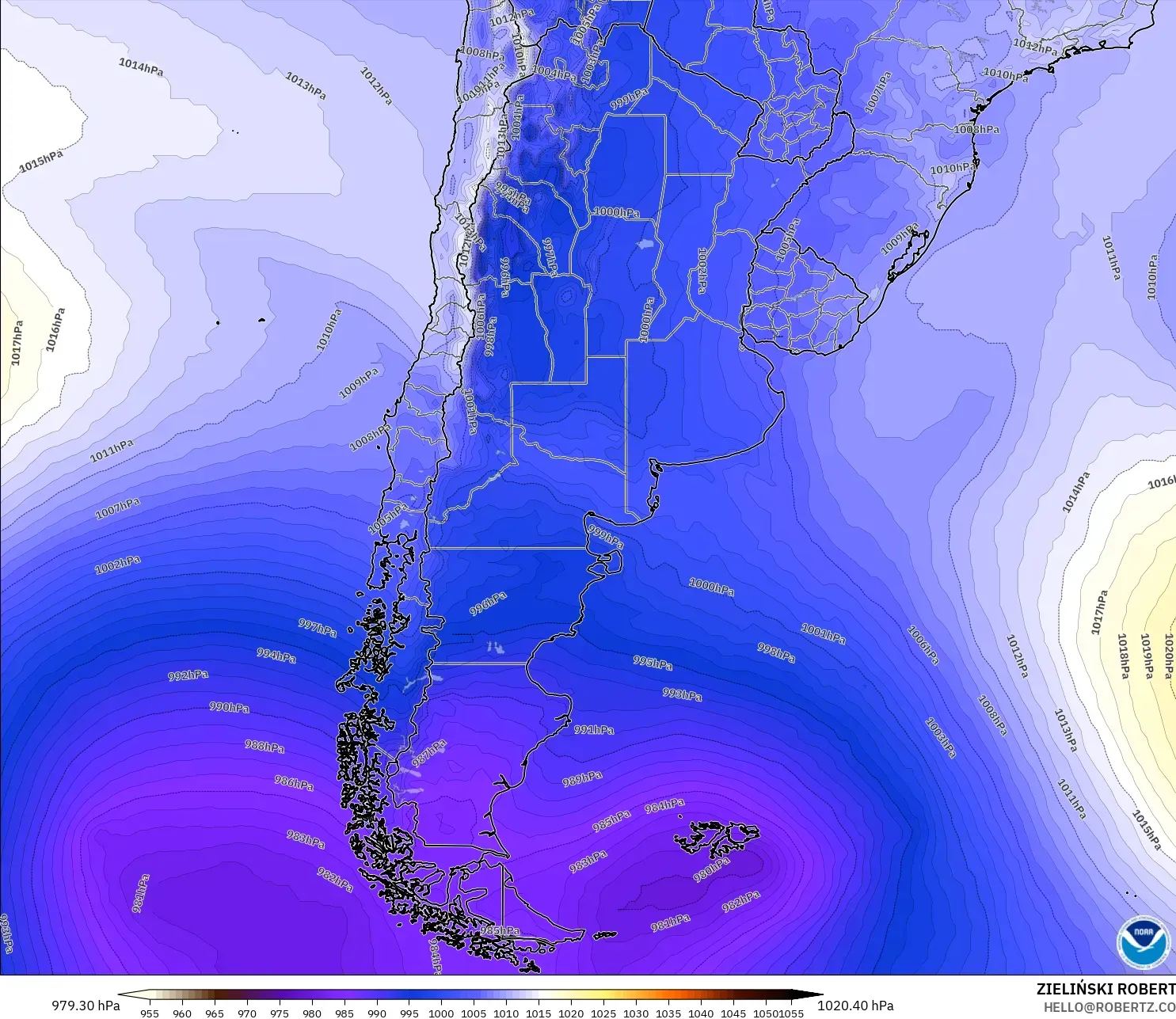 GFS modelo - Argentina, Pressão