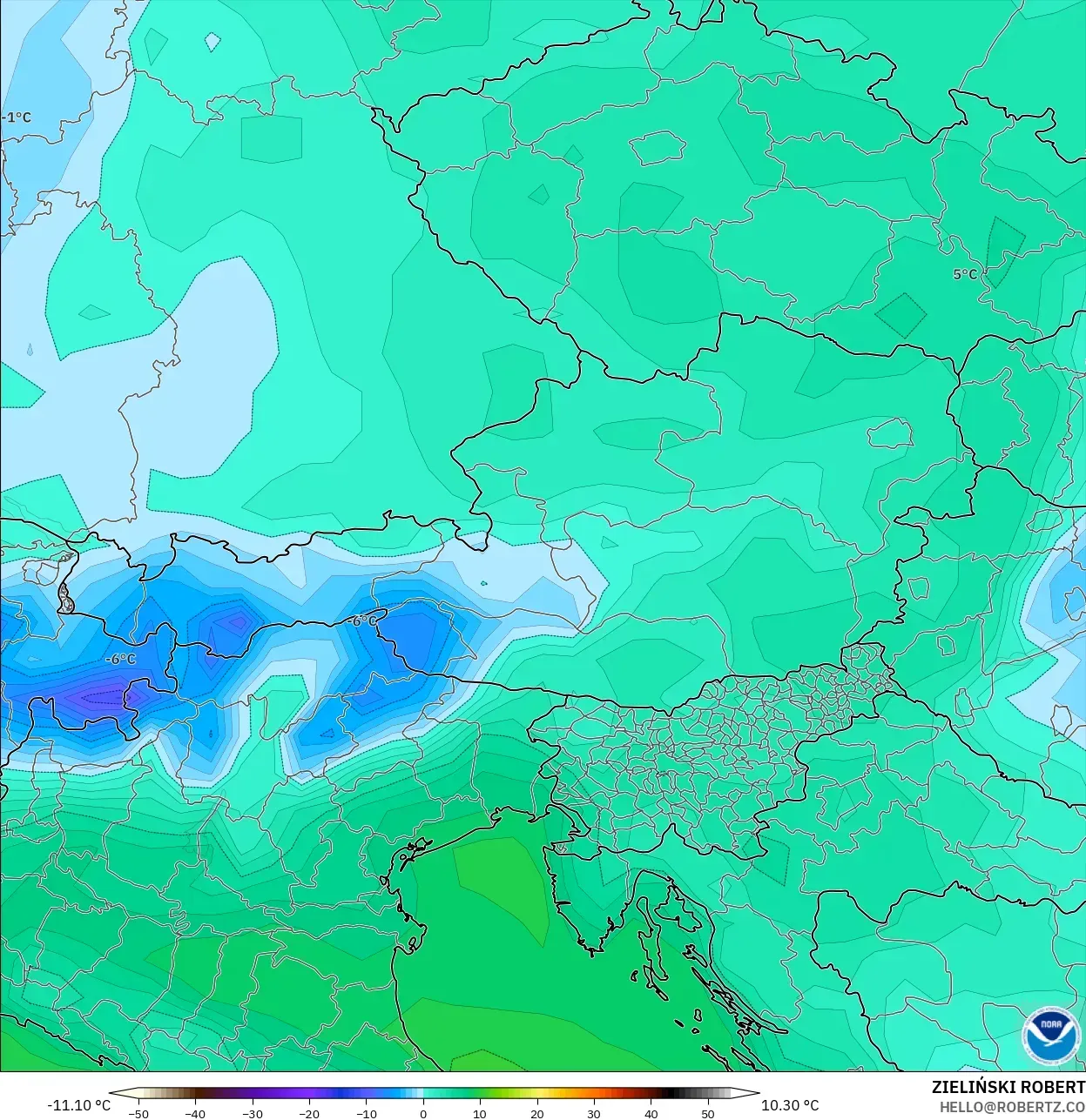 GFS modelo - Áustria, Ponto de orvalho a 2 m