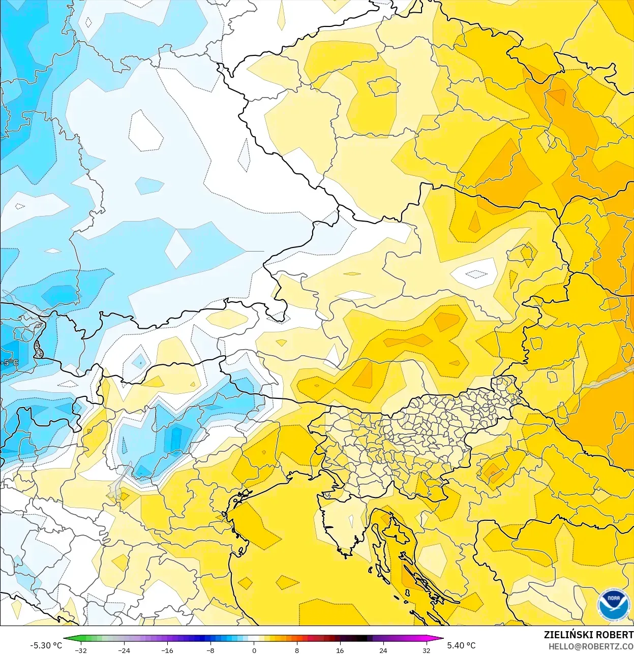 GFS modelo - Áustria, Anomalia de temperatura a 2 m