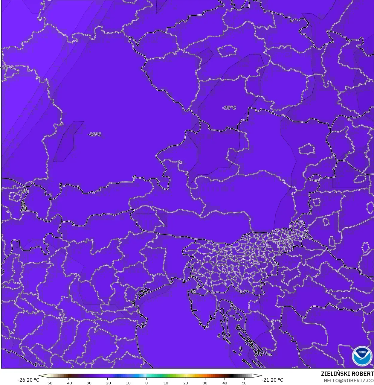 GFS modelo - Áustria, Temperatura a 500 hPa