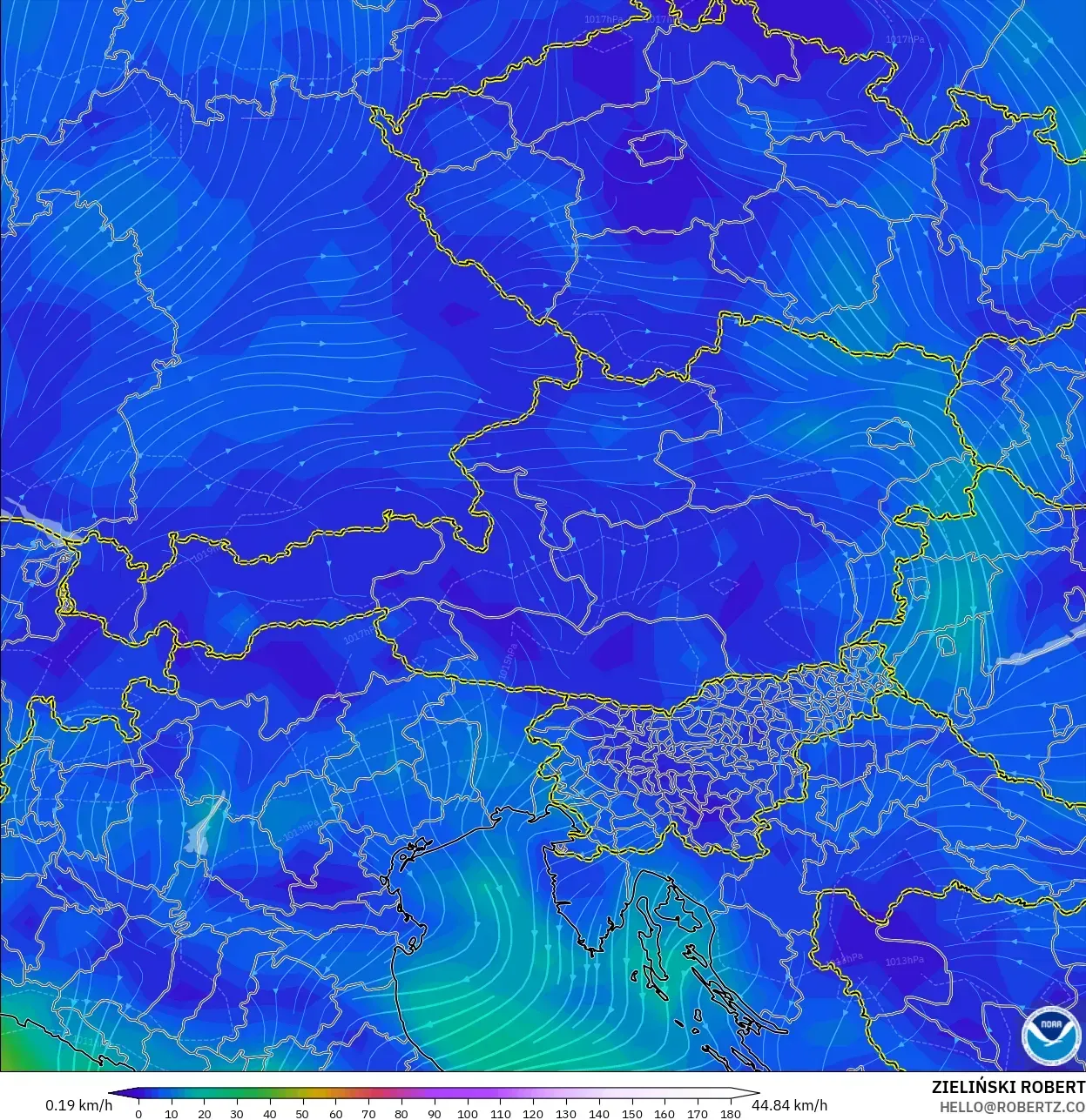 GFS modelo - Áustria, Vento a 10 m
