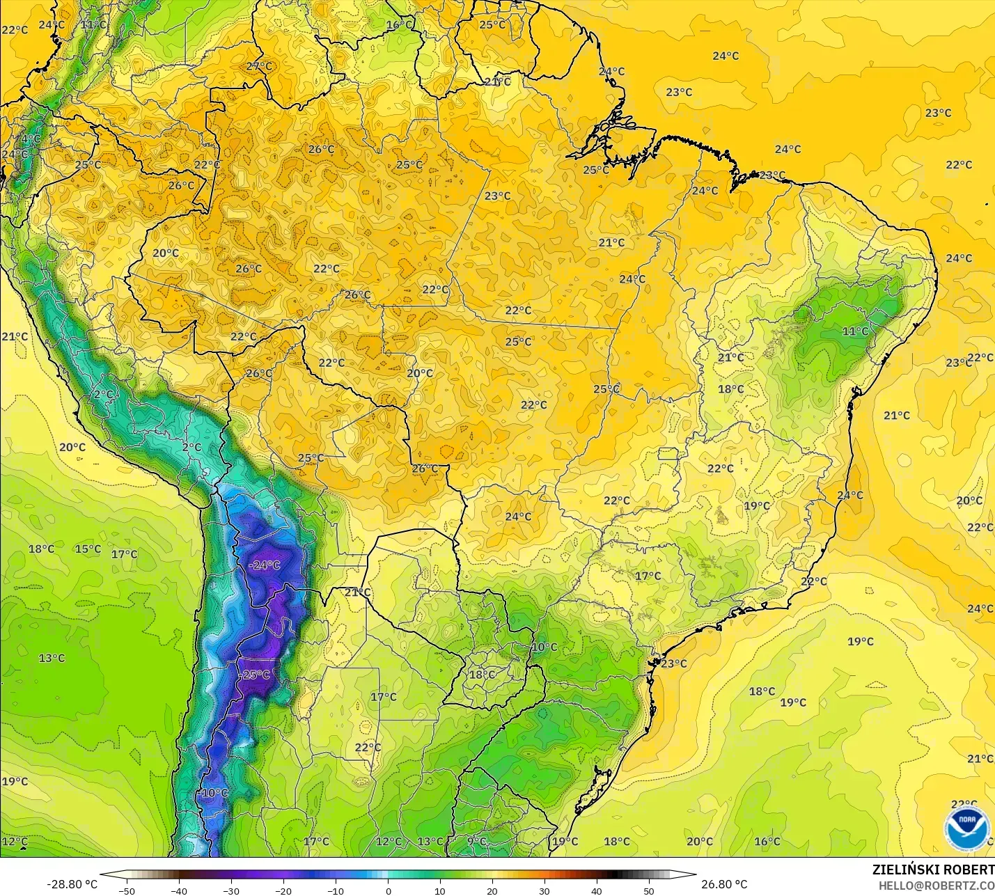 GFS modelo - Brasil, Ponto de orvalho a 2 m