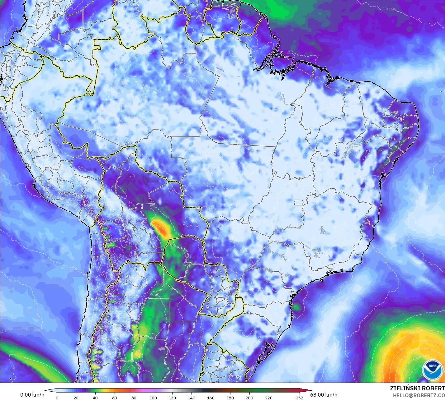 GFS modelo - Brasil, Rajadas de vento