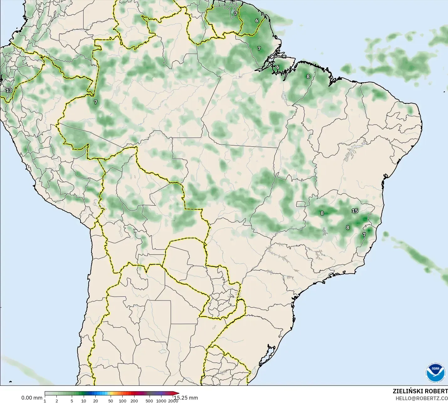 GFS modelo - Brasil, Acúmulo de precipitação