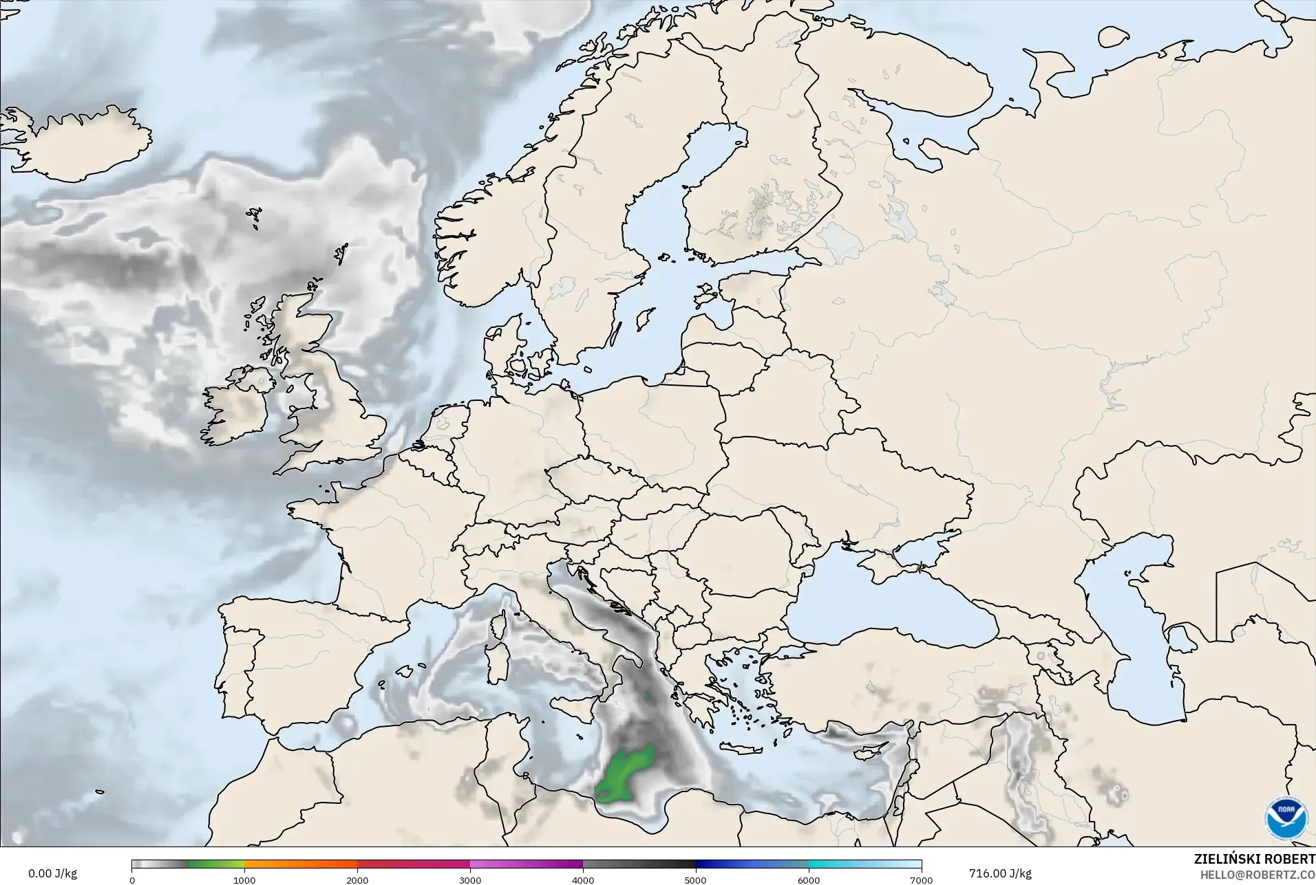 GFS modelo - Europa, CAPE