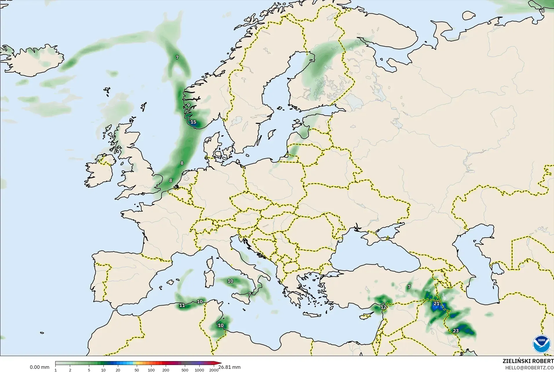 GFS modelo - Europa, Acúmulo de precipitação