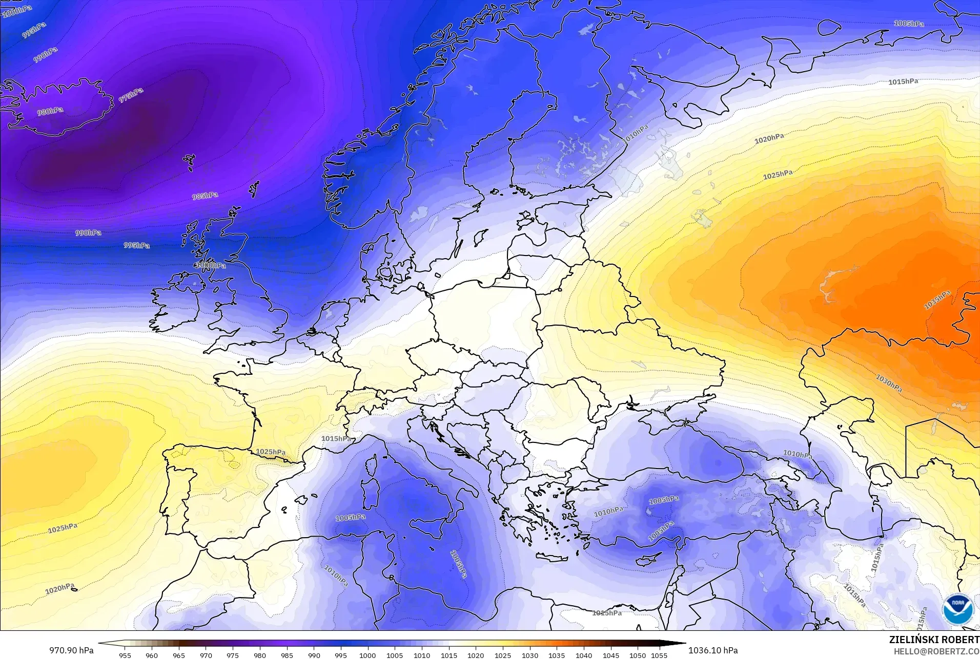 GFS modelo - Europa, Pressão