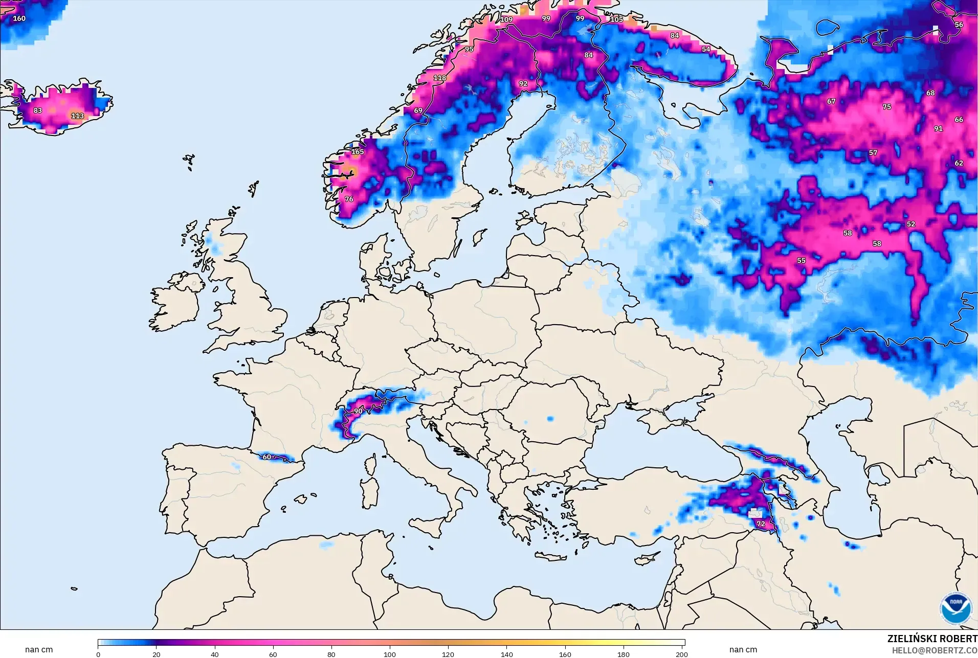 GFS modelo - Europa, Profundidade da neve