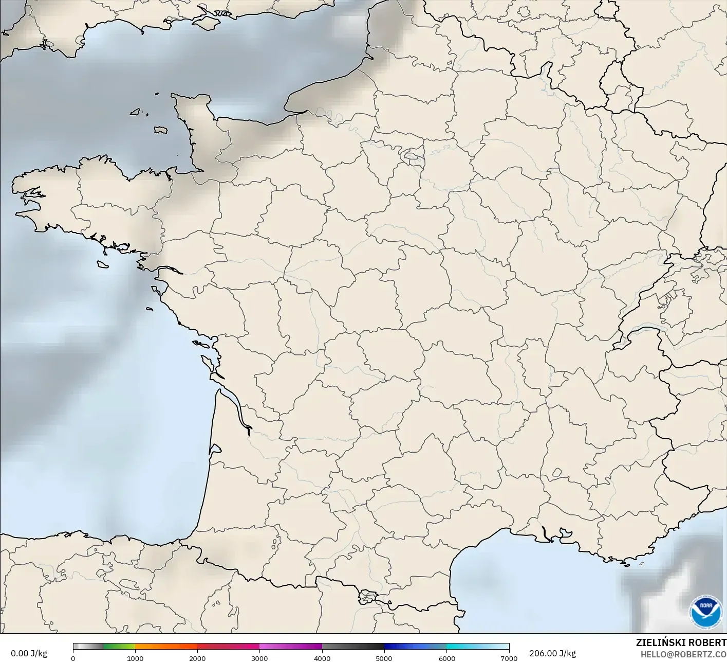 GFS modelo - França, CAPE