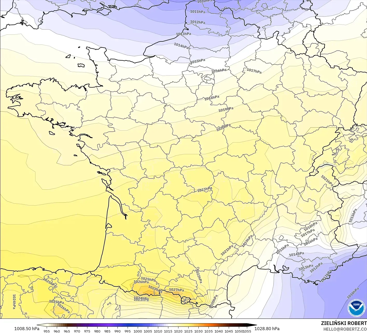 GFS modelo - França, Pressão