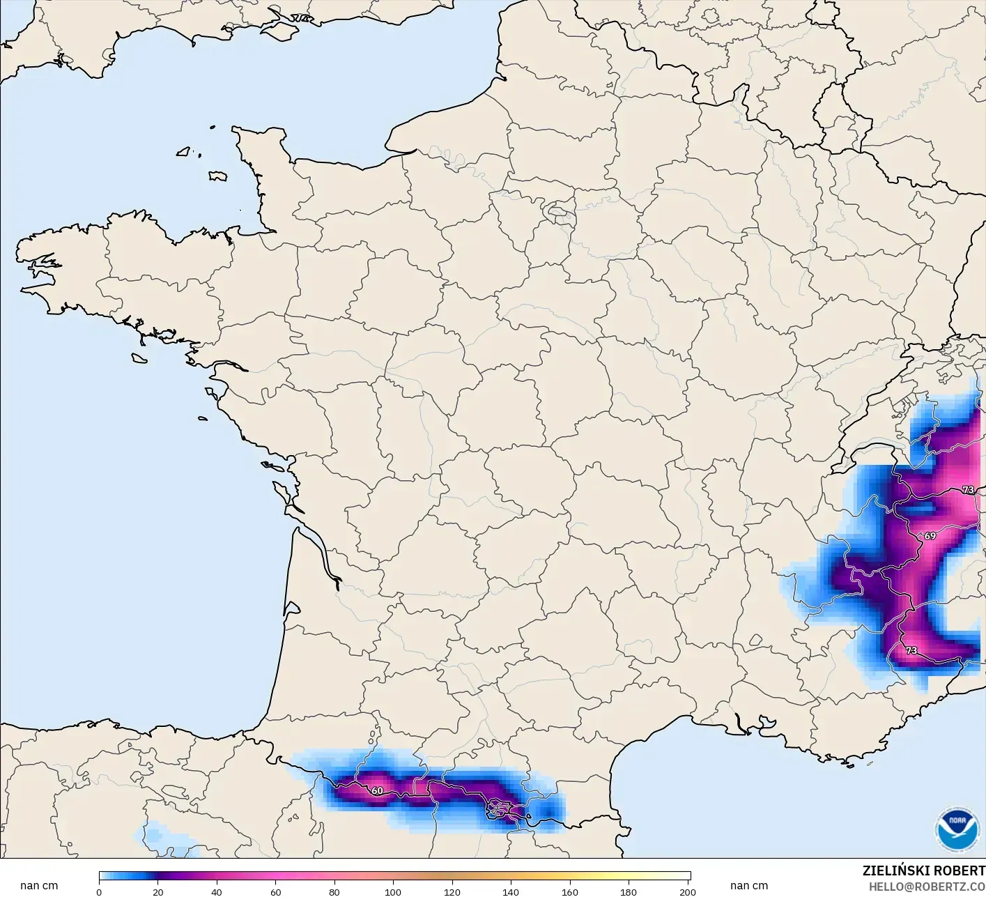 GFS modelo - França, Profundidade da neve