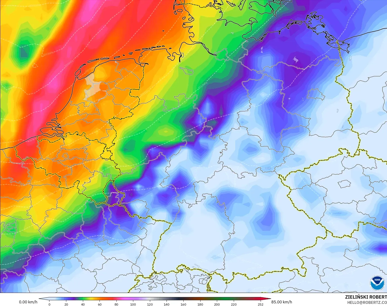 GFS modelo - Alemanha, Rajadas de vento