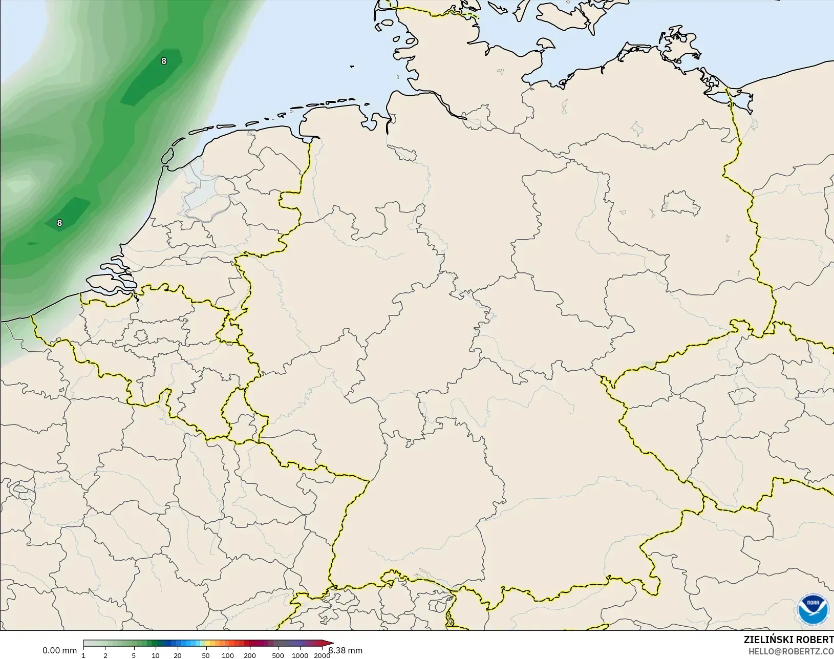 GFS modelo - Alemanha, Acúmulo de precipitação