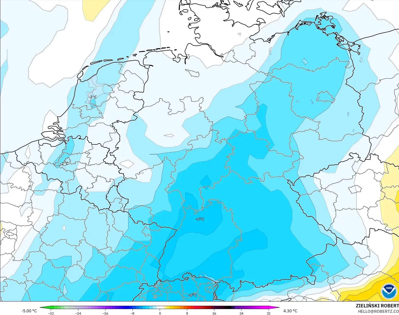 GFS modelo - Alemanha, Anomalia de temperatura a 850 hPa