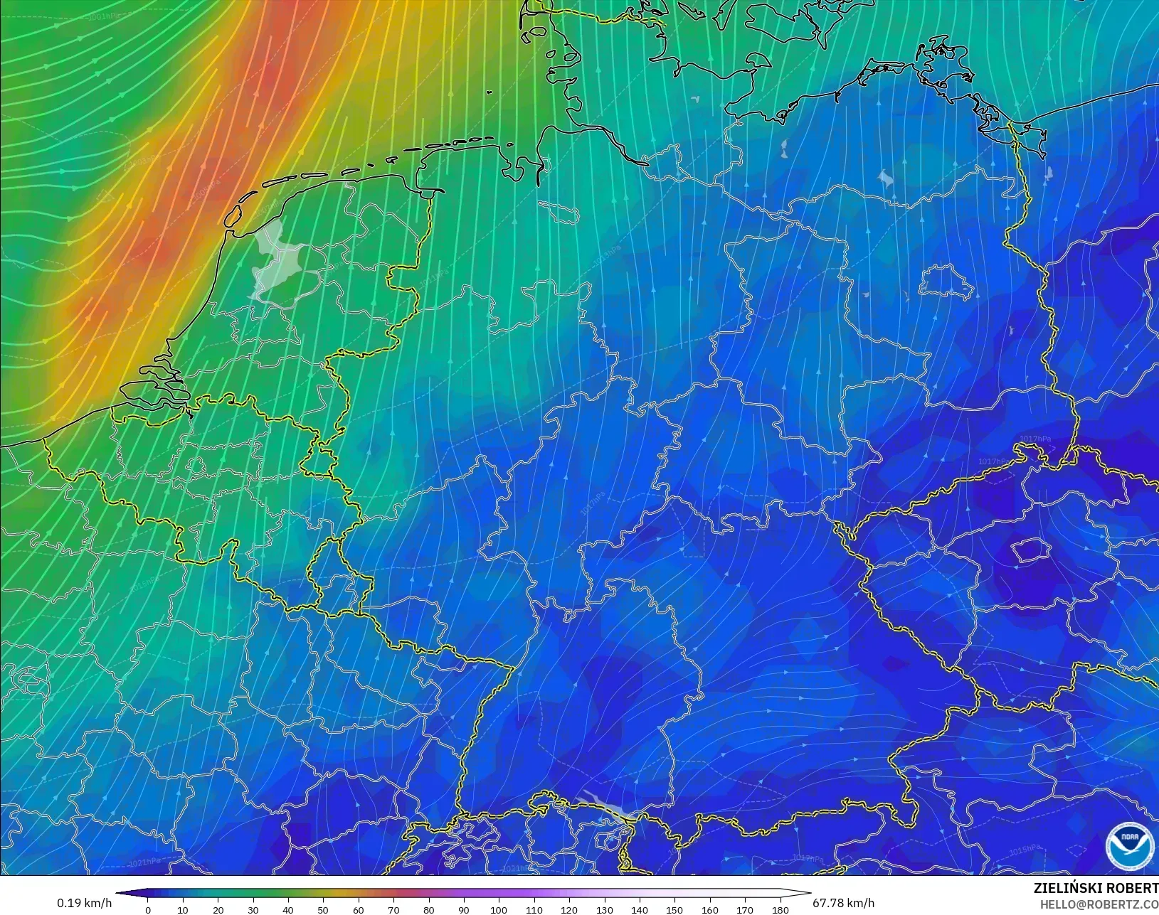 GFS modelo - Alemanha, Vento a 10 m