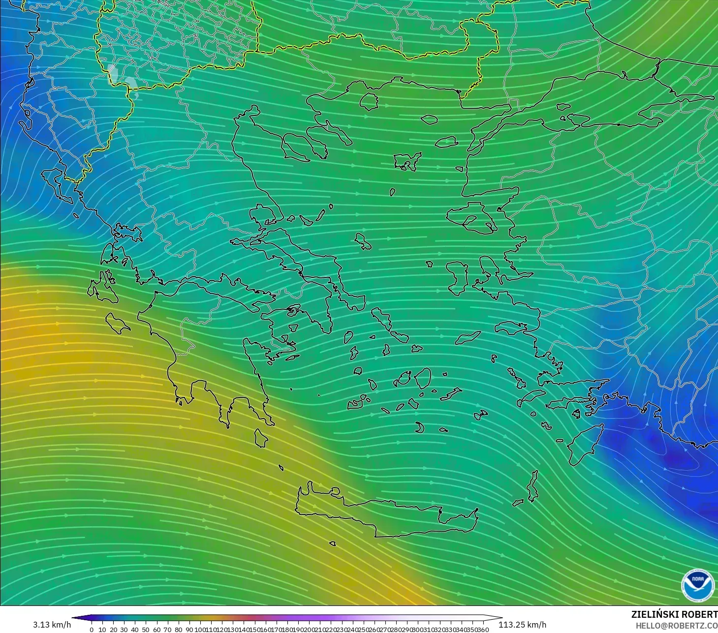 GFS modelo - Grécia, Vento a 300 hPa (corrente em jato)