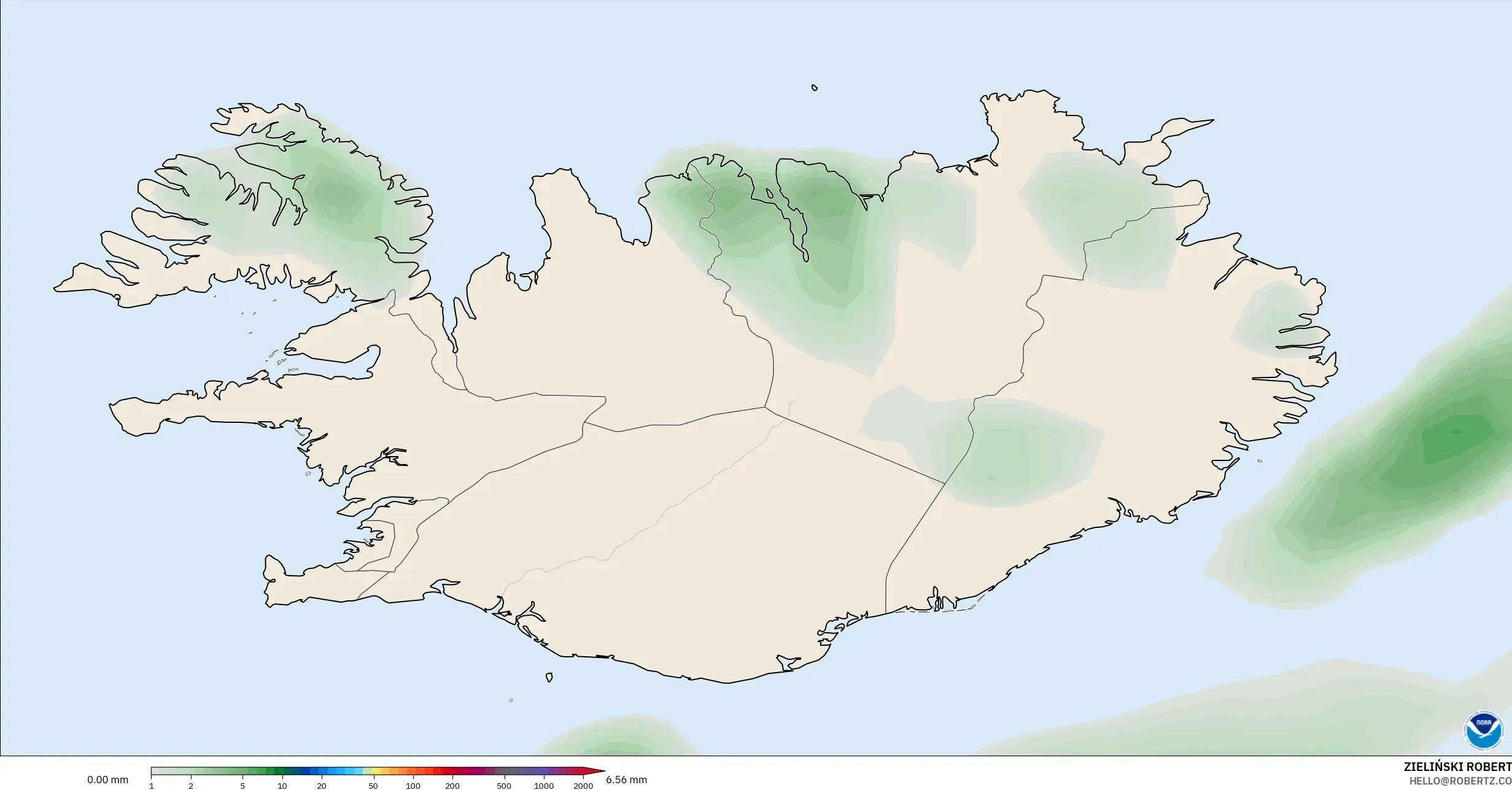 GFS modelo - Islândia, Acúmulo de precipitação
