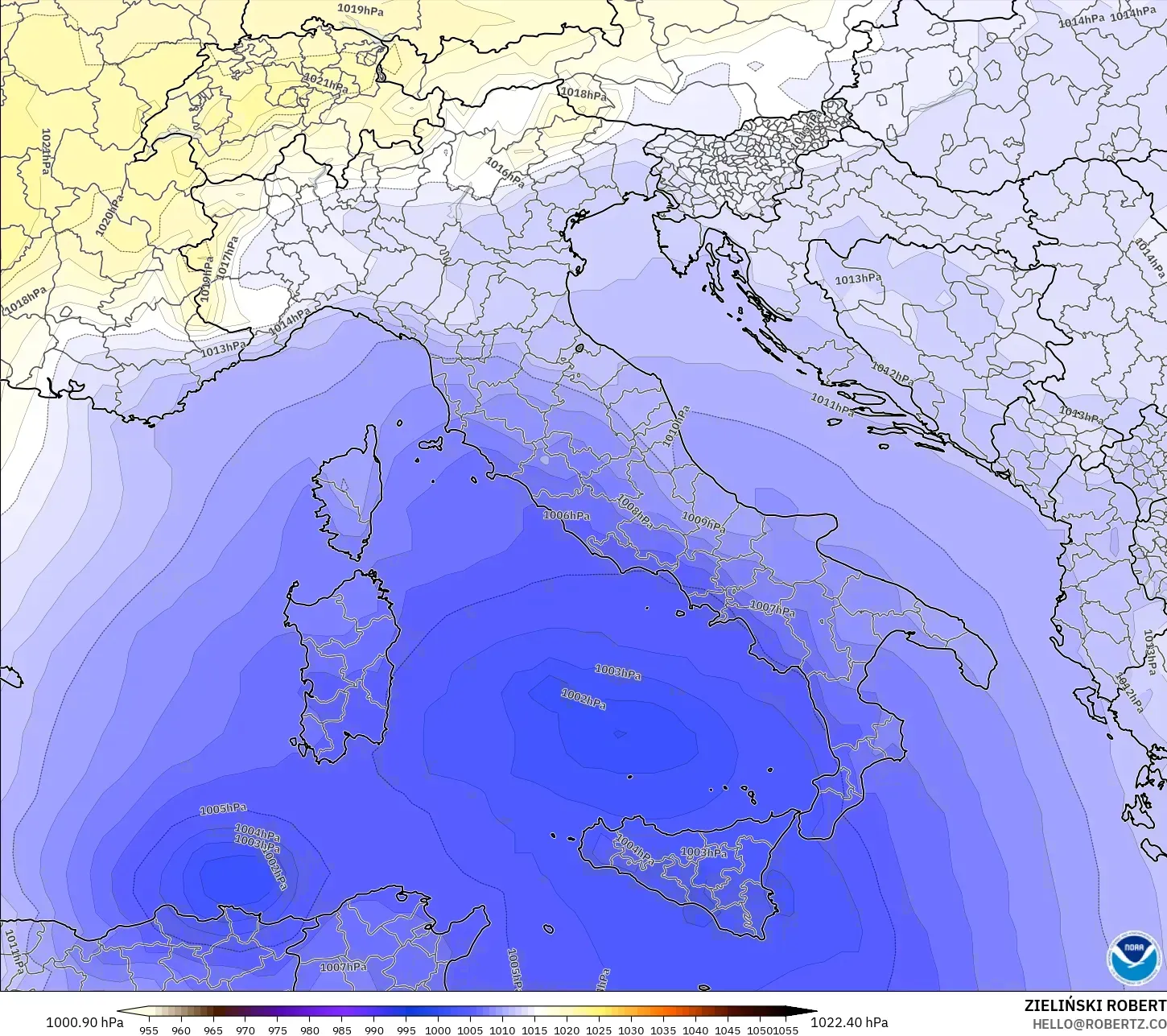 GFS modelo - Itália, Pressão