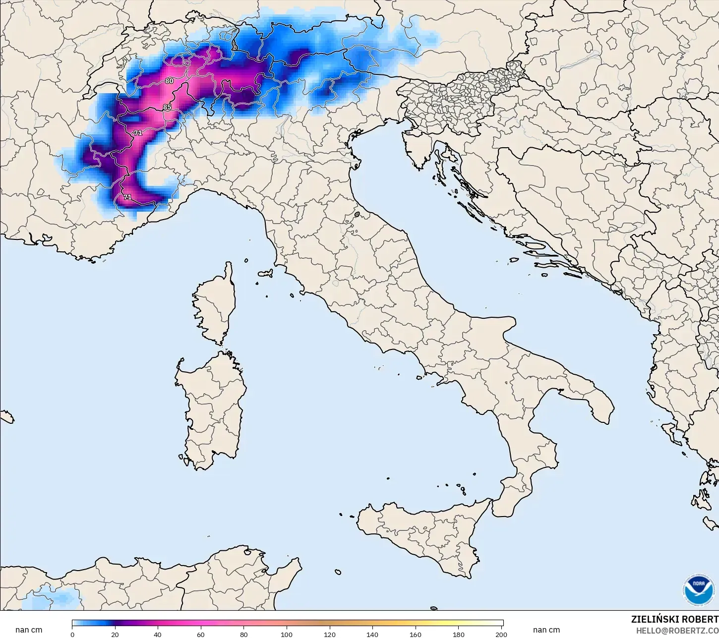 GFS modelo - Itália, Profundidade da neve