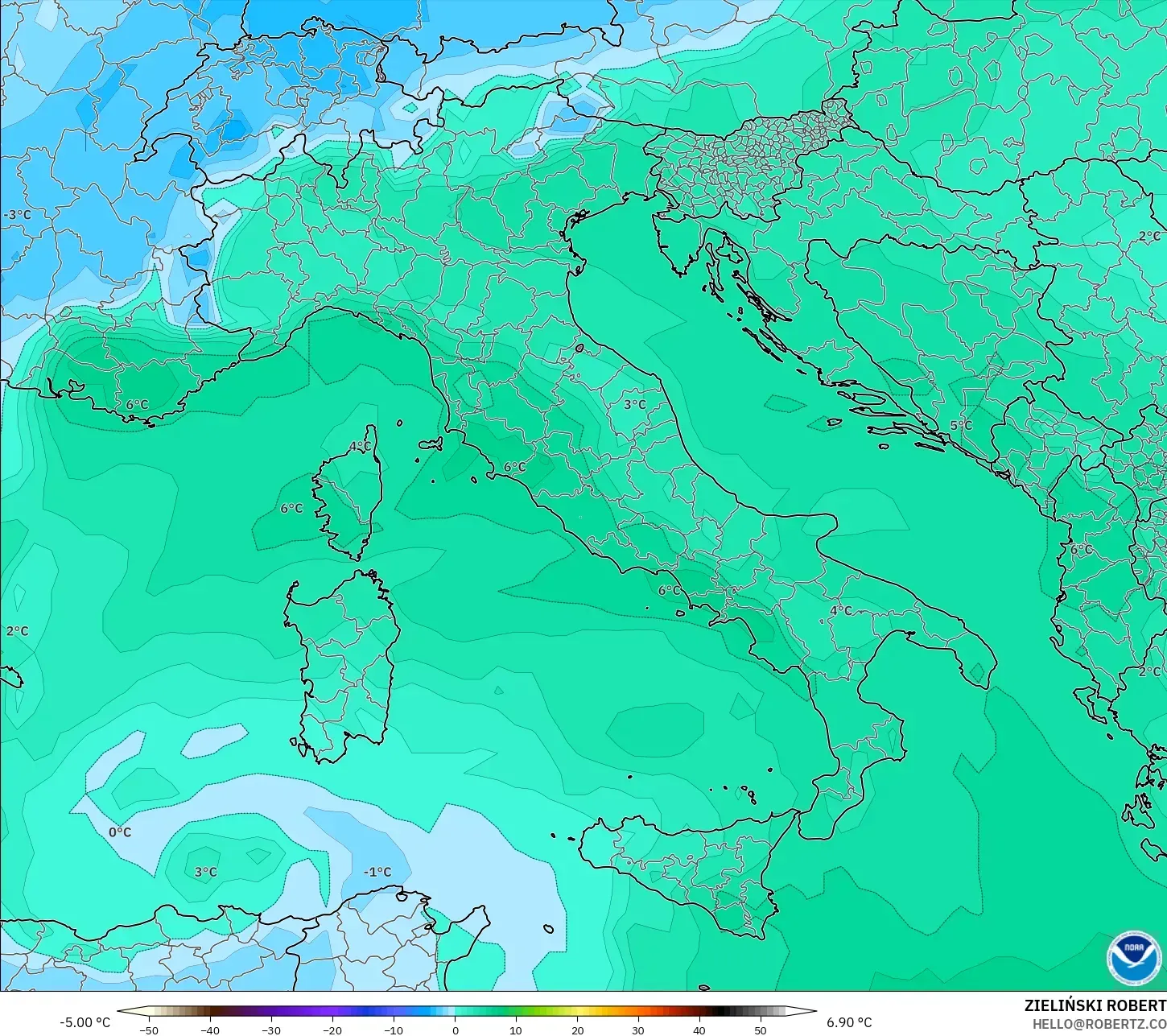 GFS modelo - Itália, Temperatura a 850 hPa