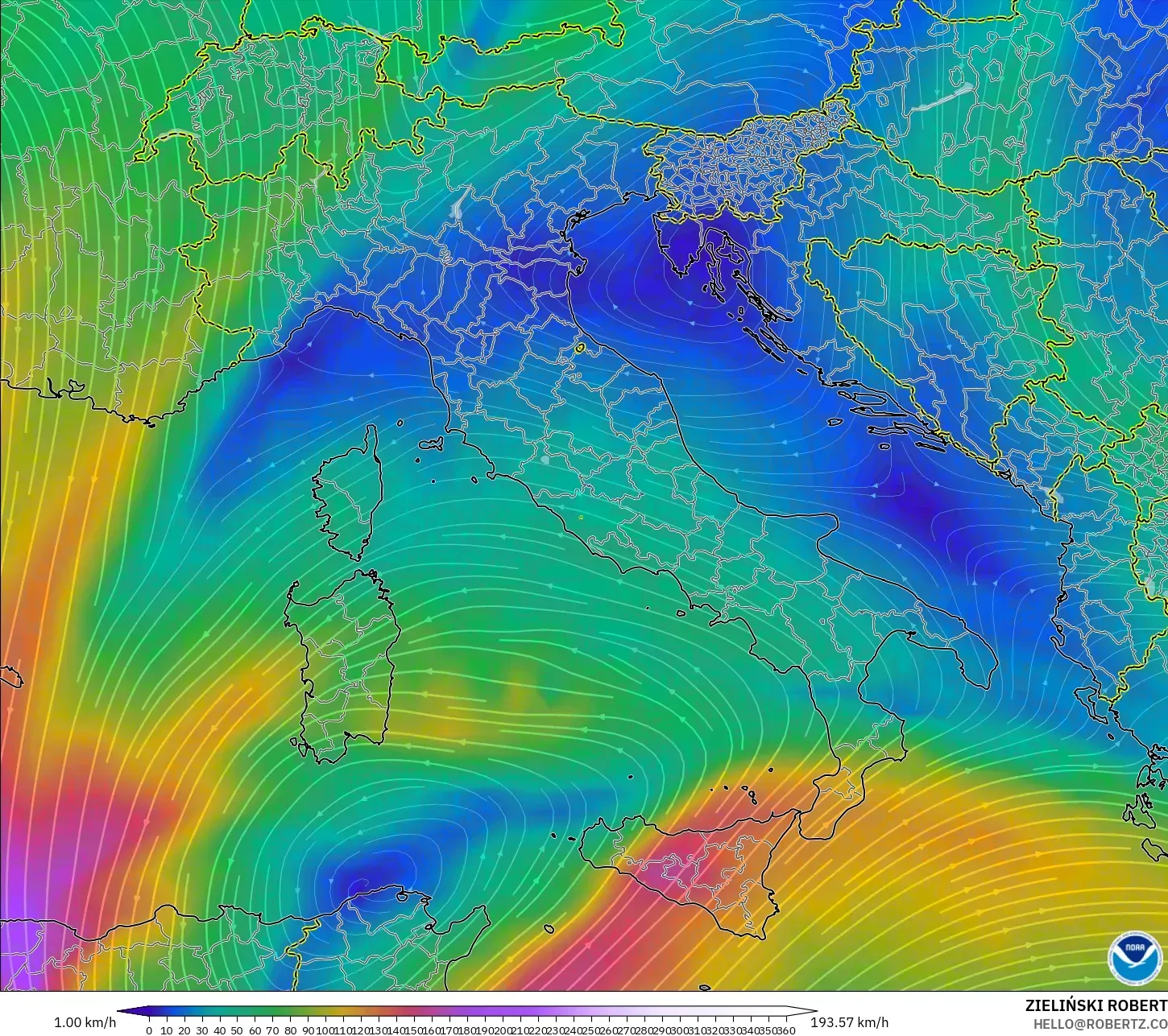 GFS modelo - Itália, Vento a 300 hPa (corrente em jato)