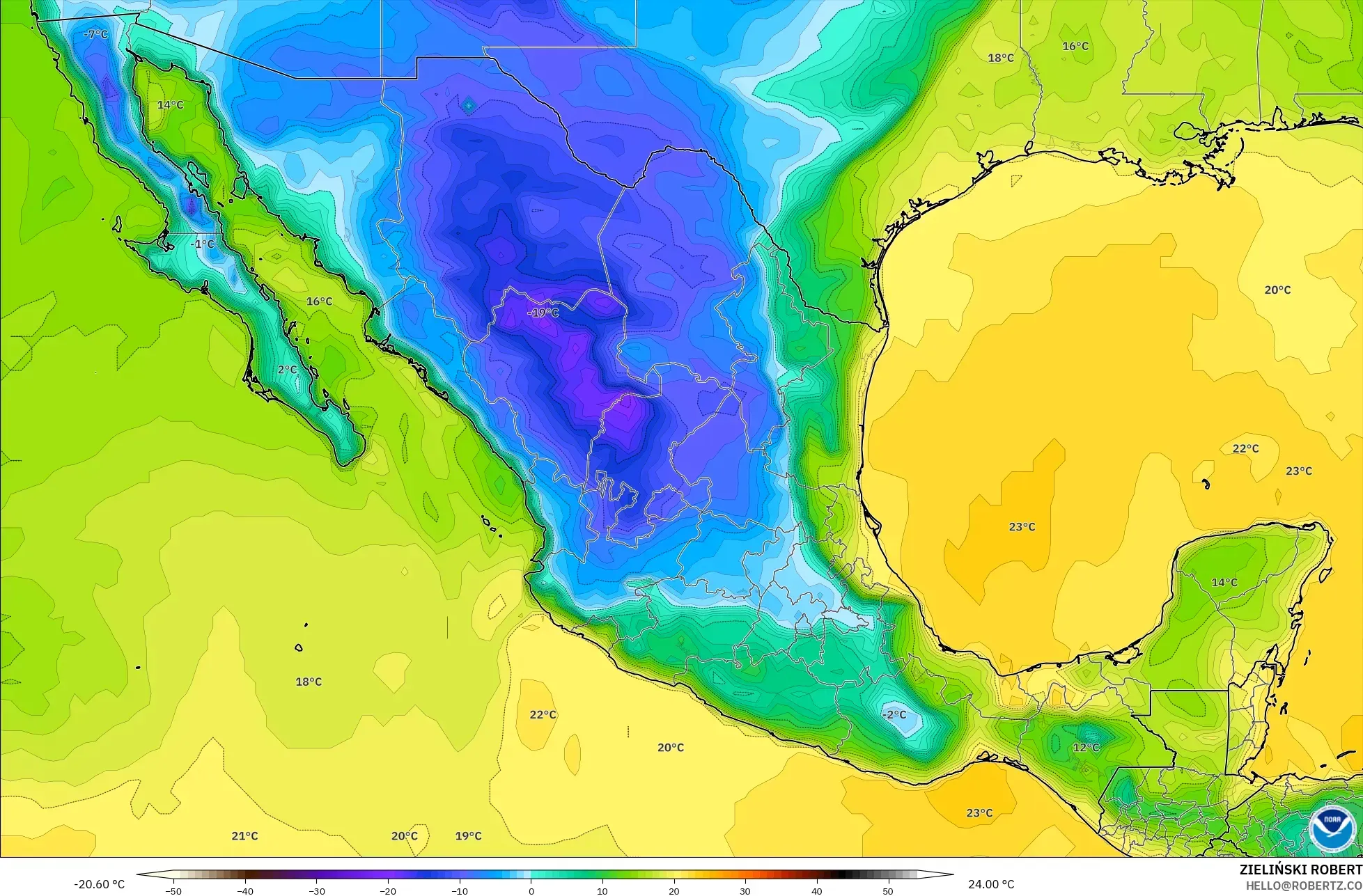 GFS modelo - México, Ponto de orvalho a 2 m