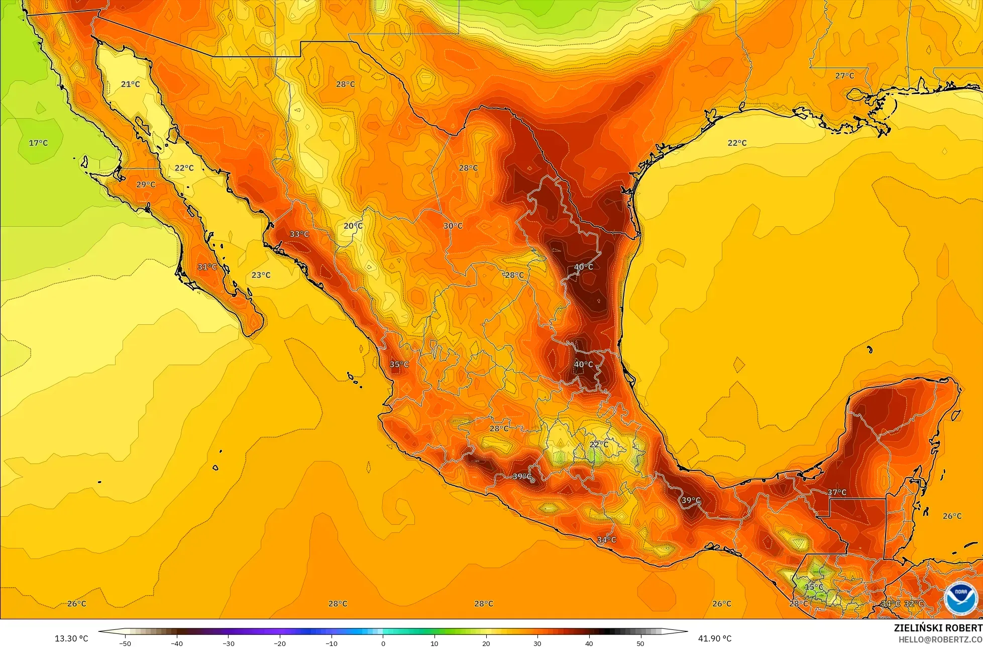 GFS modelo - México, Temperatura a 2 m