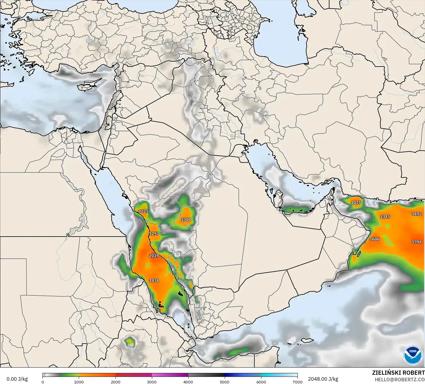 GFS modelo - Oriente Médio, CAPE