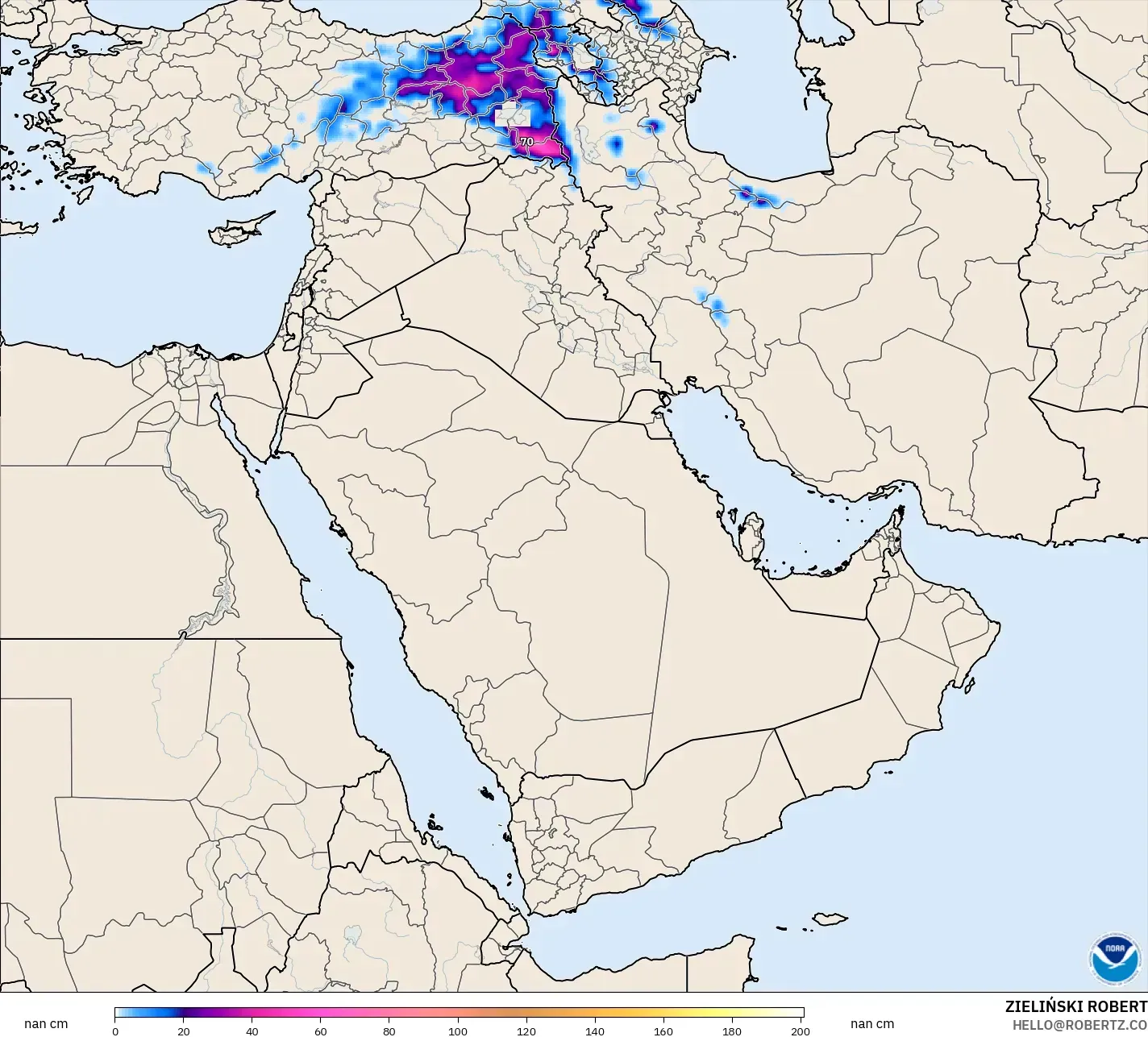 GFS modelo - Oriente Médio, Profundidade da neve