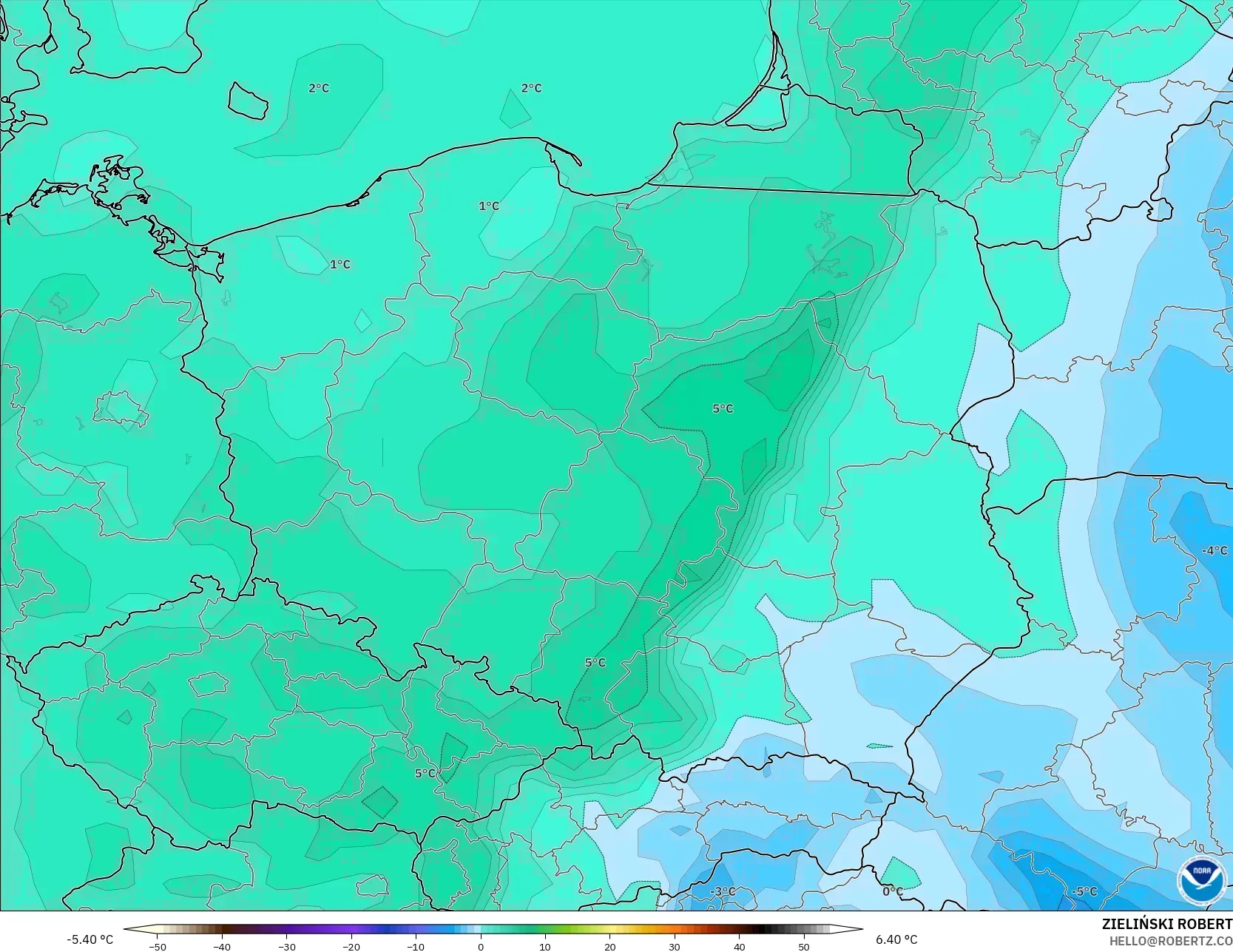 GFS modelo - Polônia, Ponto de orvalho a 2 m