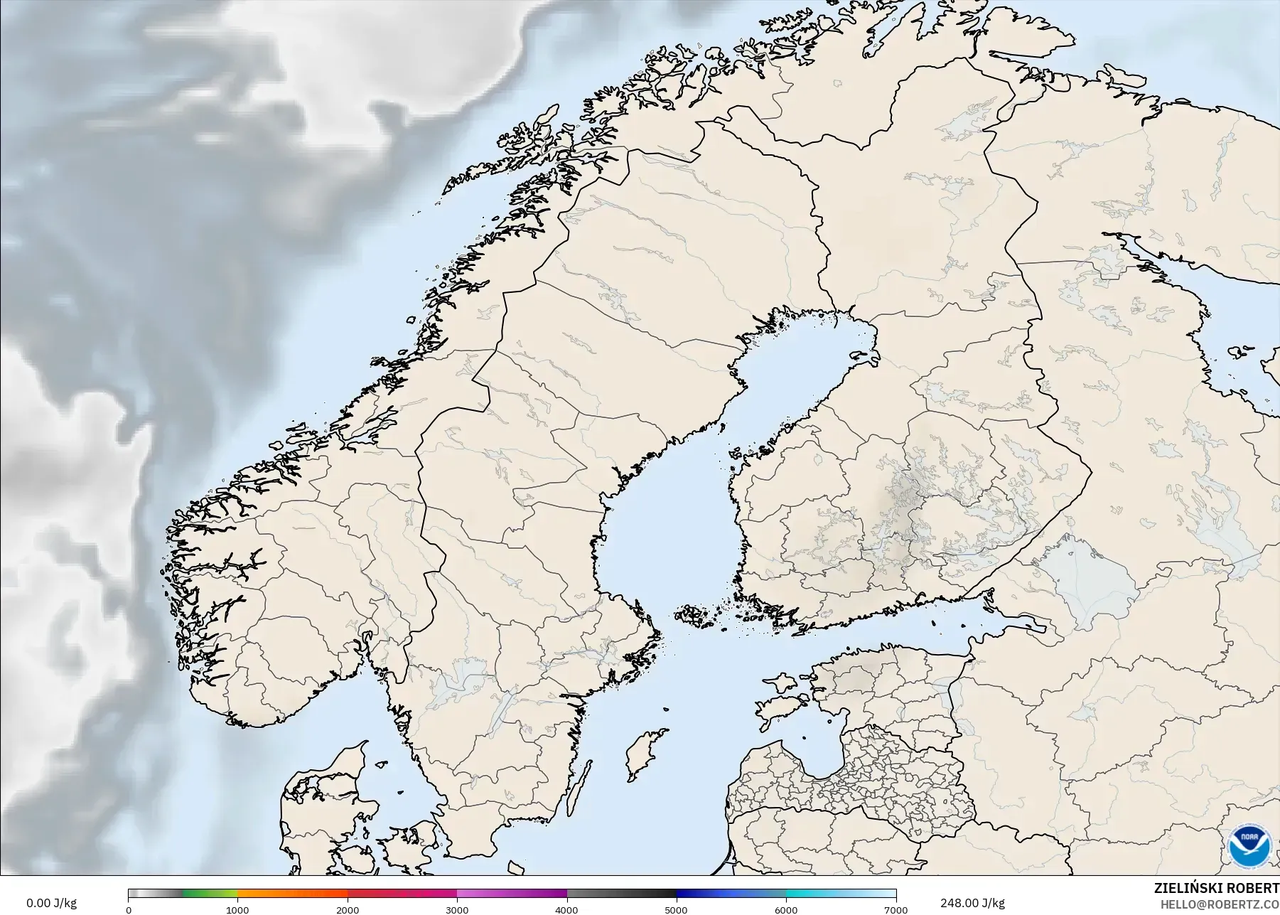 GFS modelo - Escandinávia, CAPE