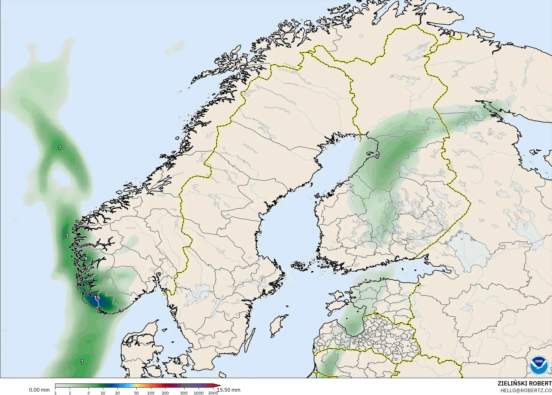 GFS modelo - Escandinávia, Acúmulo de precipitação