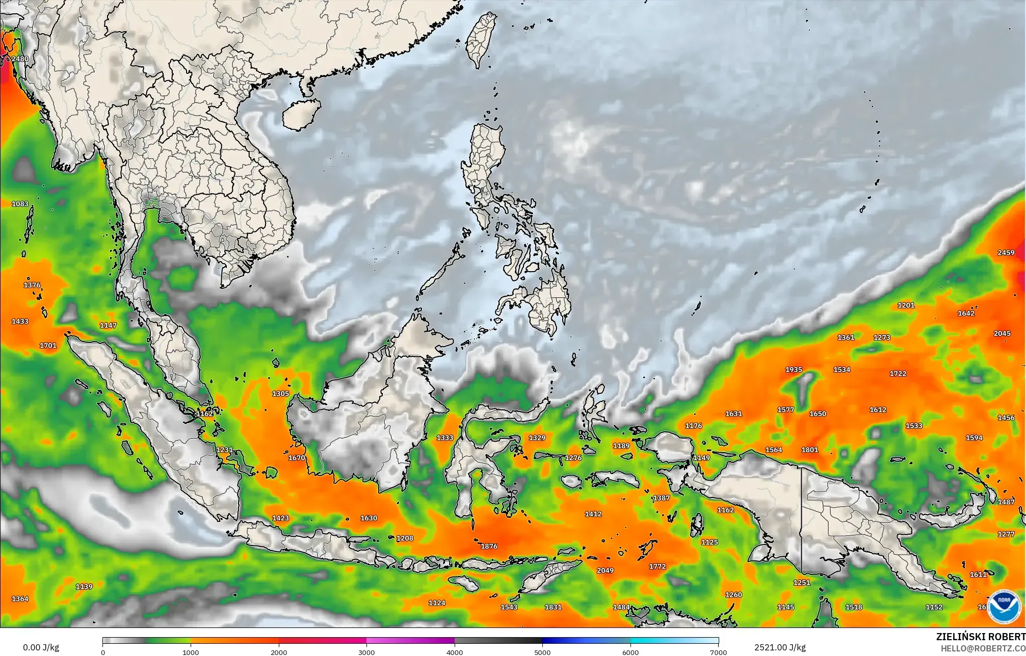 GFS modelo - Sudeste Asiático, CAPE