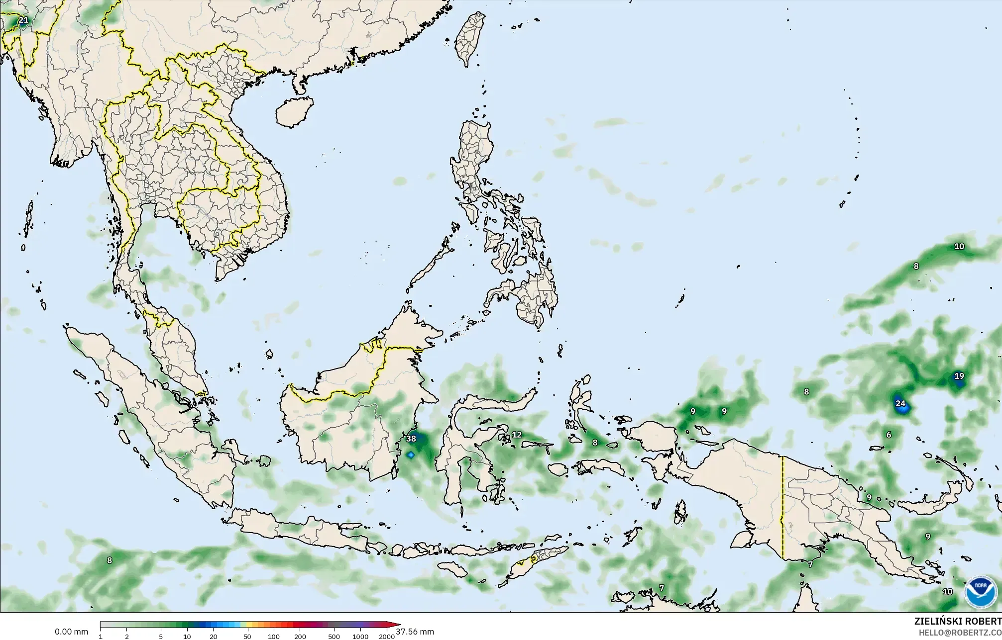 GFS modelo - Sudeste Asiático, Acúmulo de precipitação