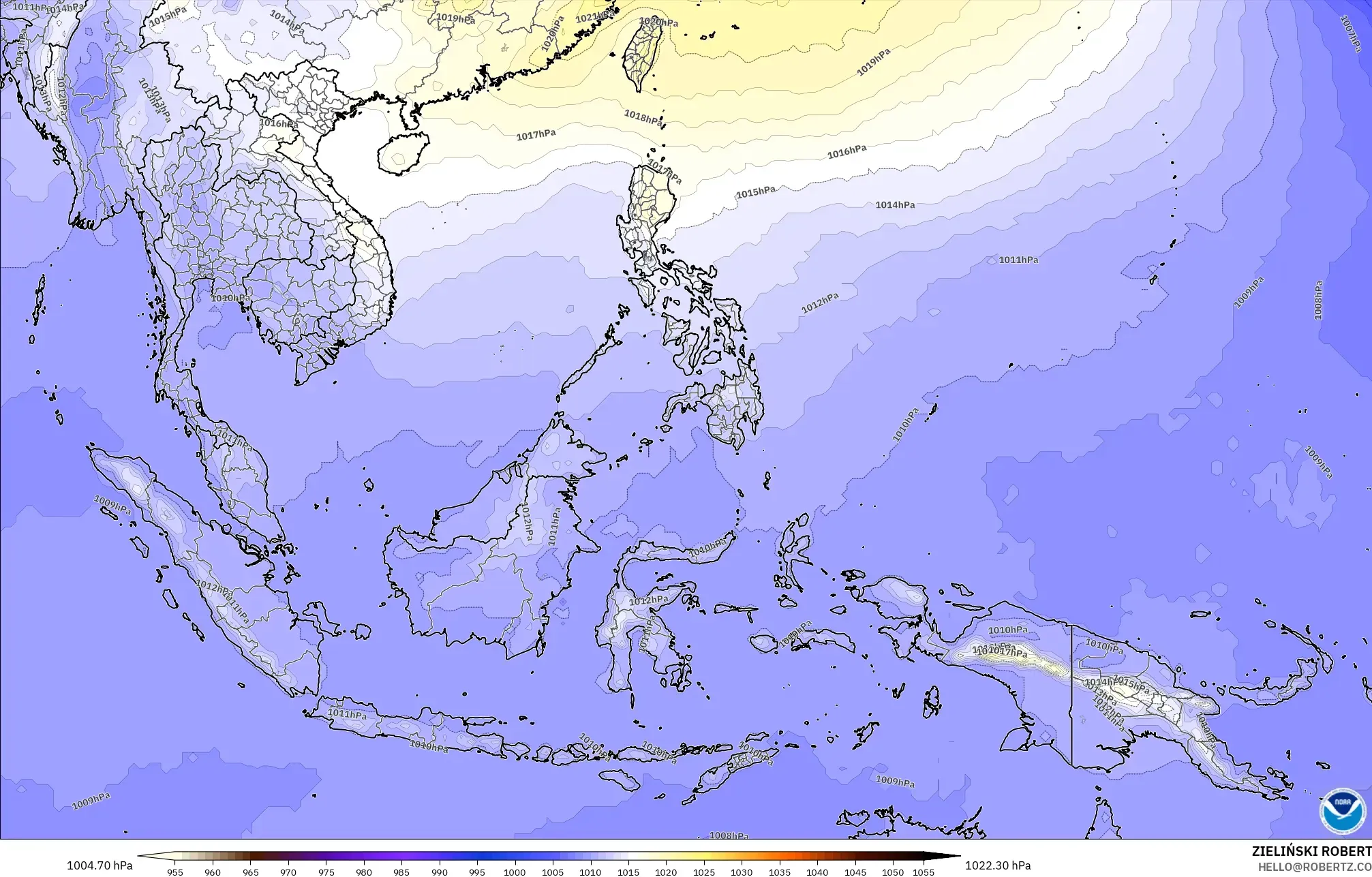 GFS modelo - Sudeste Asiático, Pressão