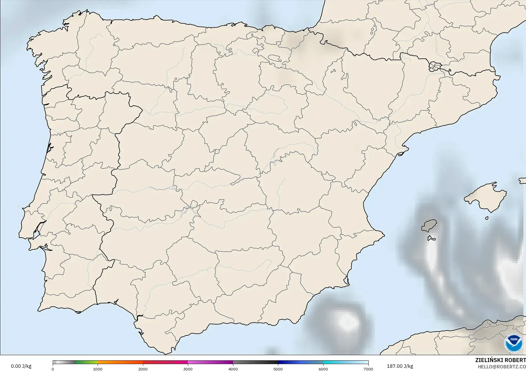 GFS modelo - Espanha, CAPE