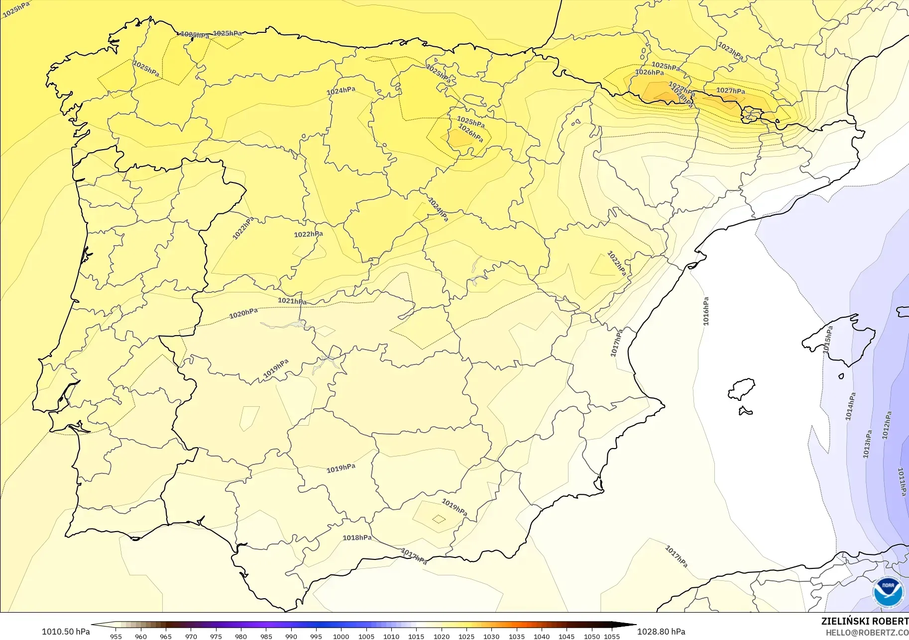 GFS modelo - Espanha, Pressão