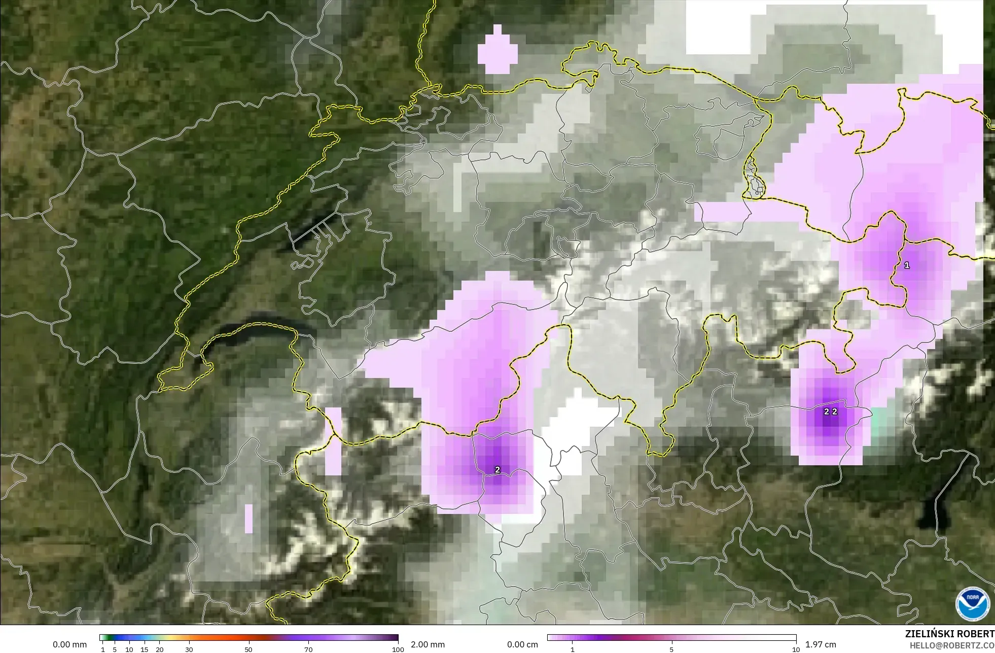 GFS modelo - Suíça, Precipitação, nuvens e pressão
