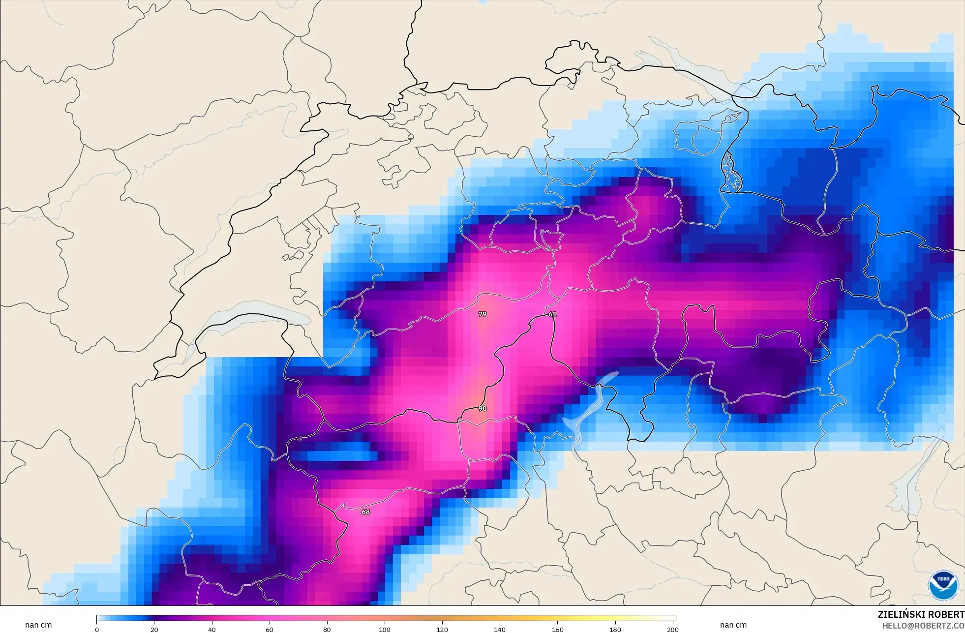 GFS modelo - Suíça, Profundidade da neve